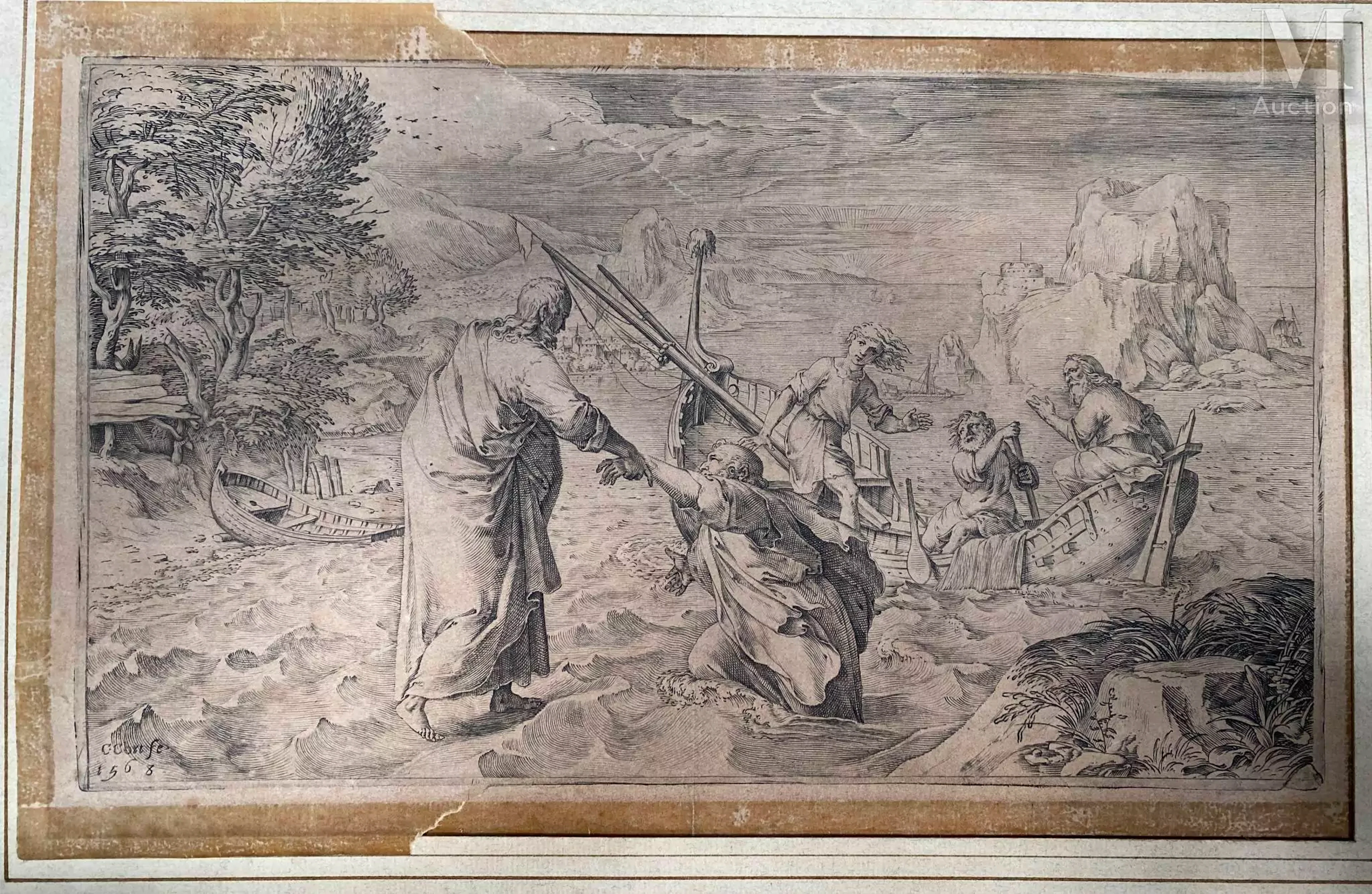 D'après Cornelis Cort (1533-178) Le Christ et Saint Pierre marchant