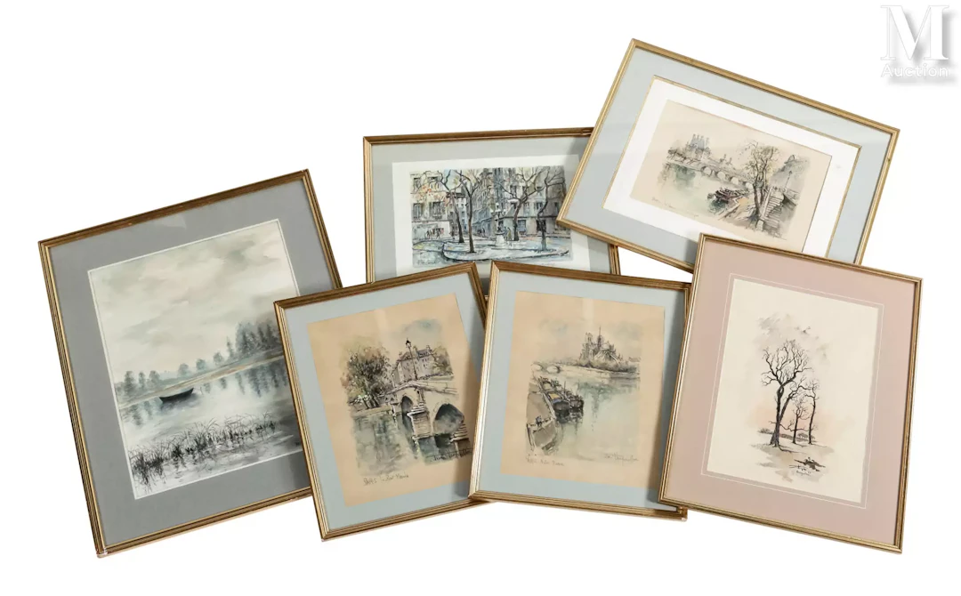 Lot de six aquarelles