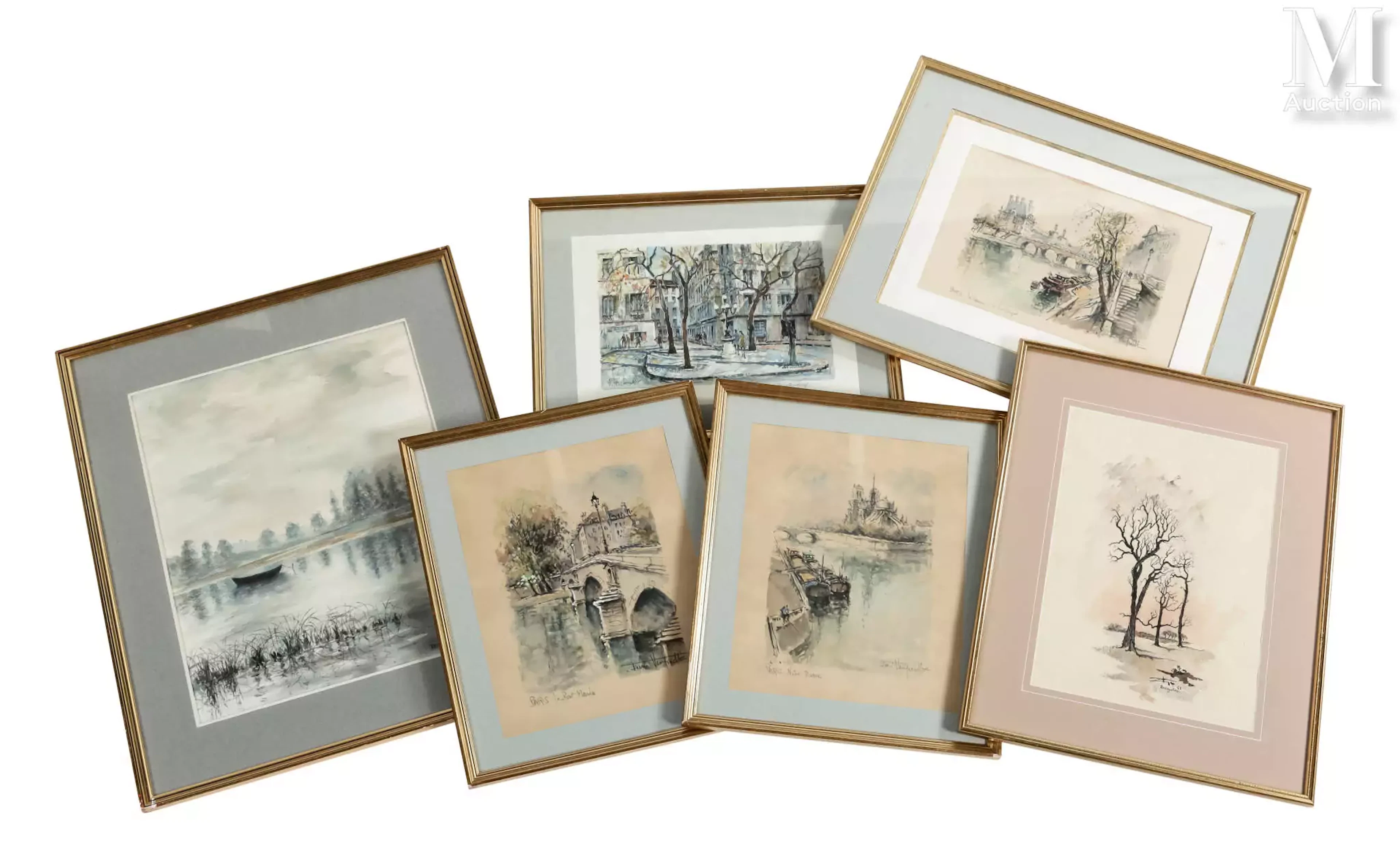 Lot de six aquarelles
