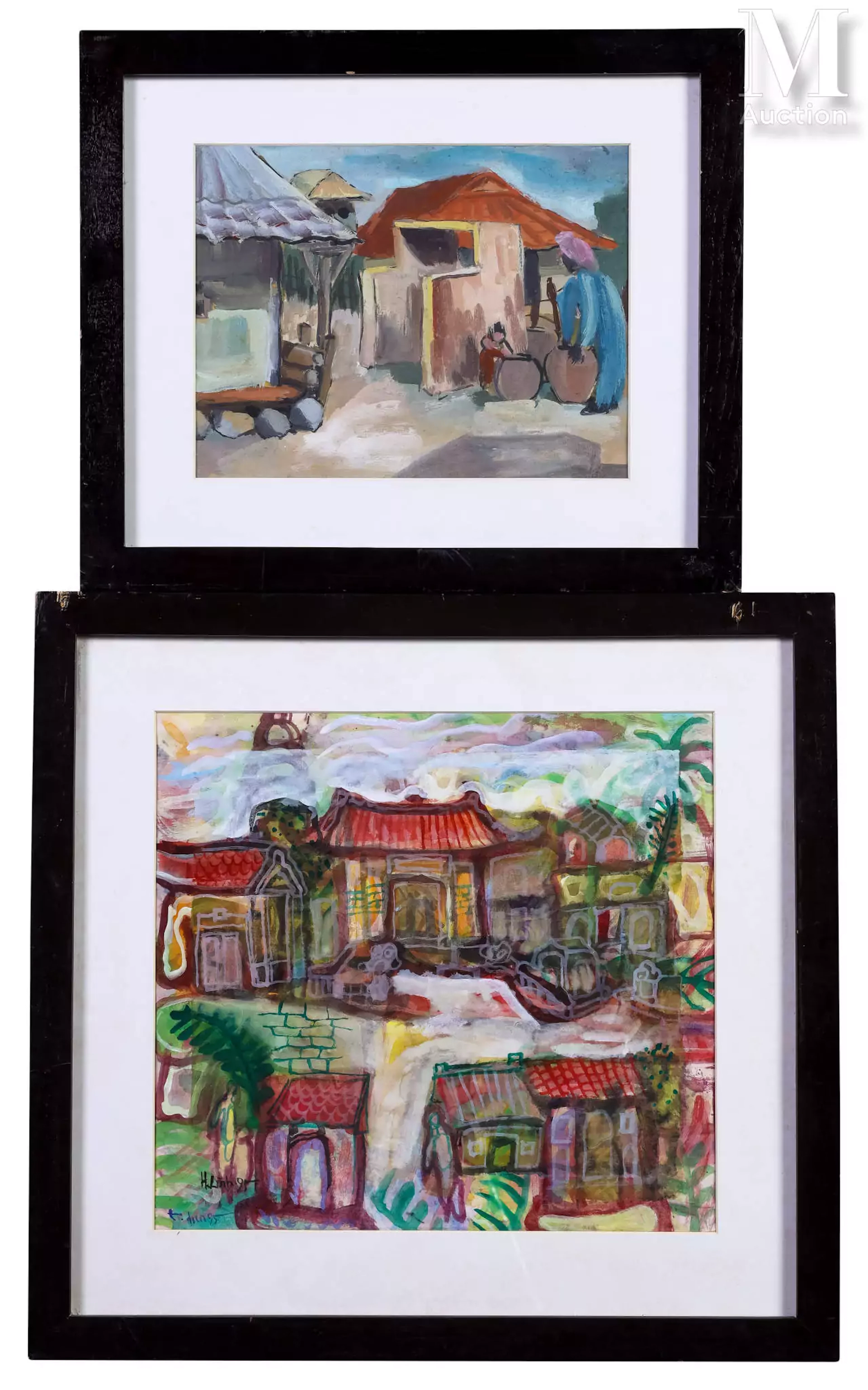 VIETNAM, XXe siècle Ensemble de deux peintures