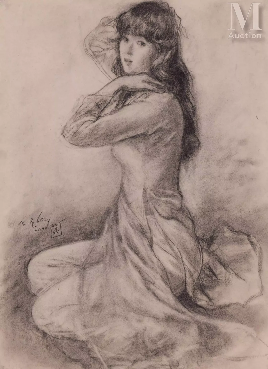 Ⓗ TRAN DONG LUONG (1925 - 1993) "Jeune fille de Hanoï", 24/09/1985