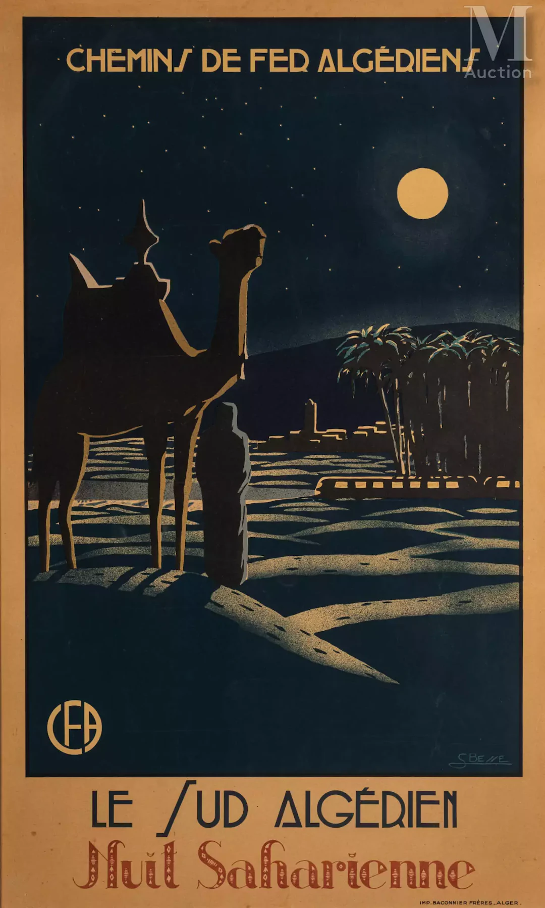 Affiche « Chemins de fer algériens — Le Sud algérien, Nuit saharienne