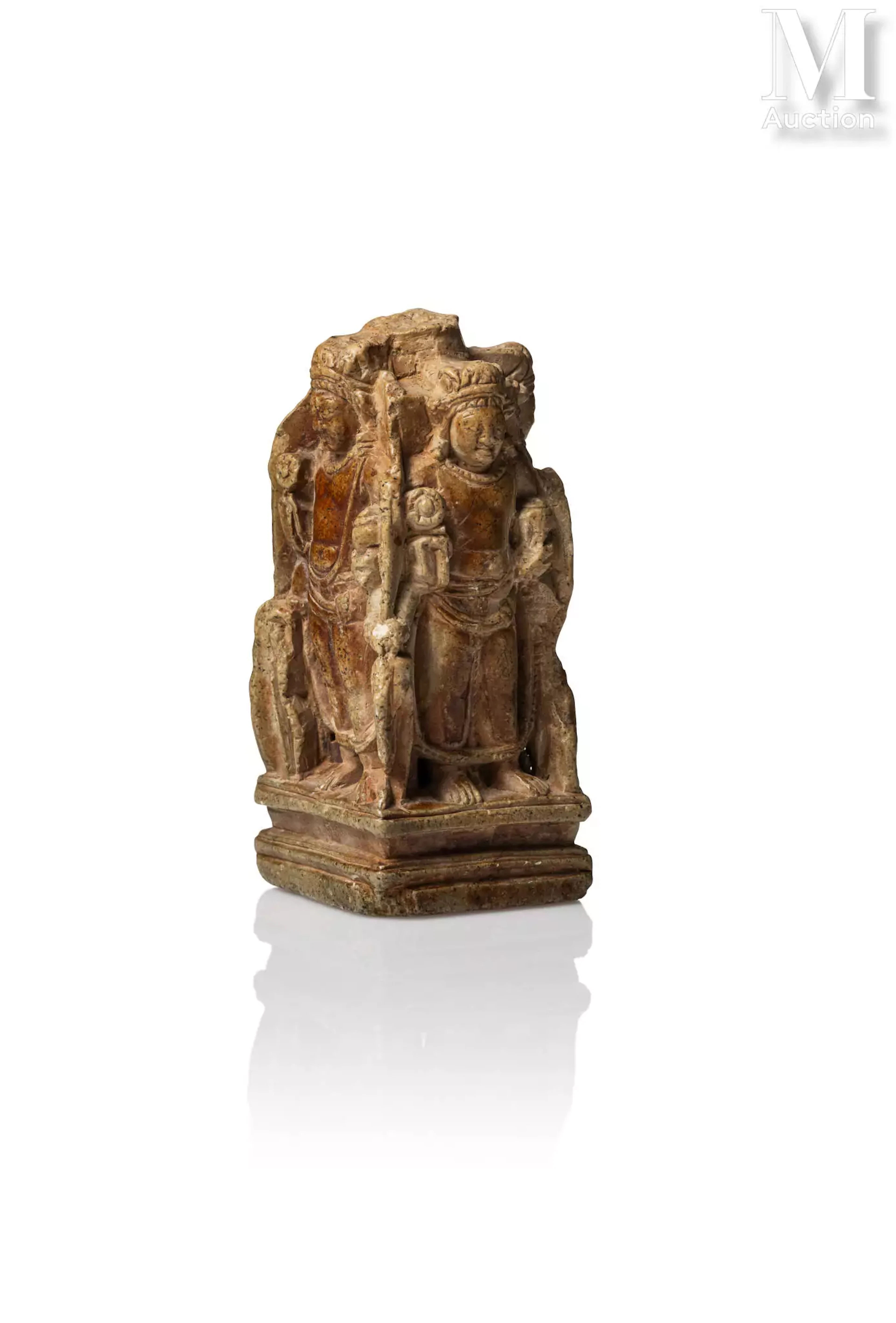 CACHEMIRE, VIIe siècle Rare groupe en stéatite sculptée