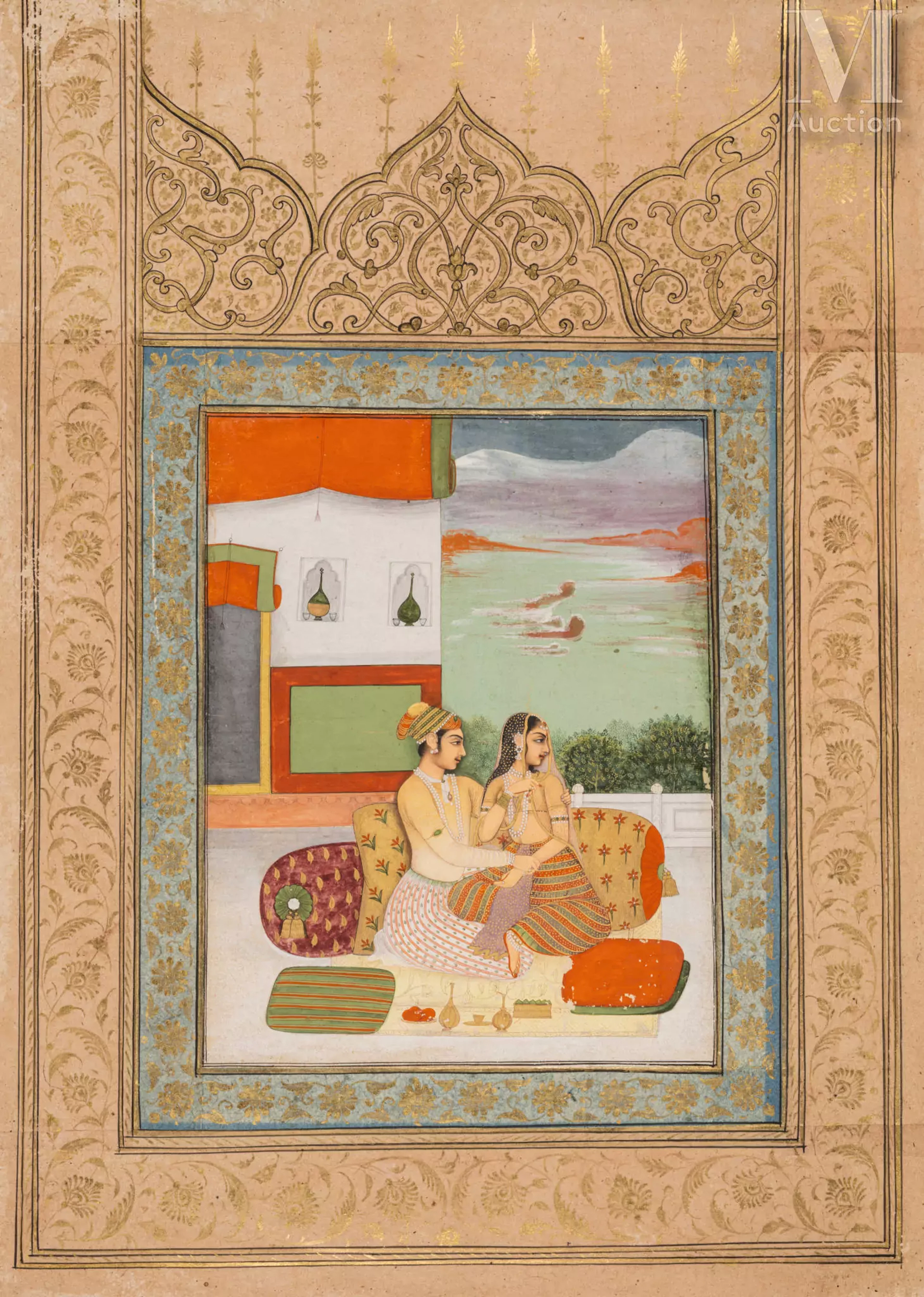 Couple princier sur une terrasse Inde, Deccan, probablement Hyderabad