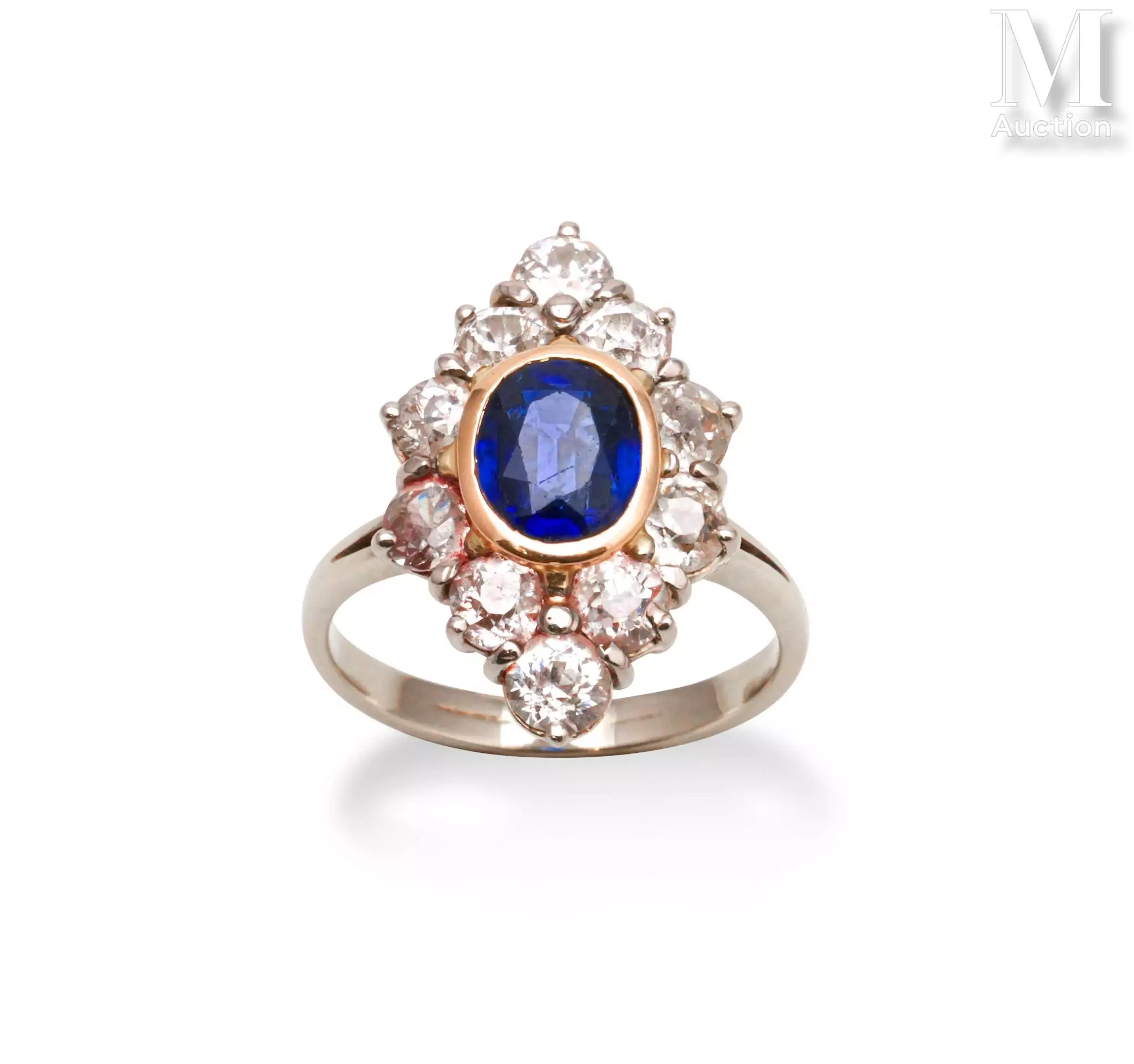 Bague or, saphir et diamants
