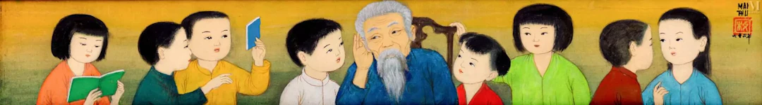 Ⓗ MAI TRUNG THU (1906 - 1980) "La leçon du grand-père", 1972