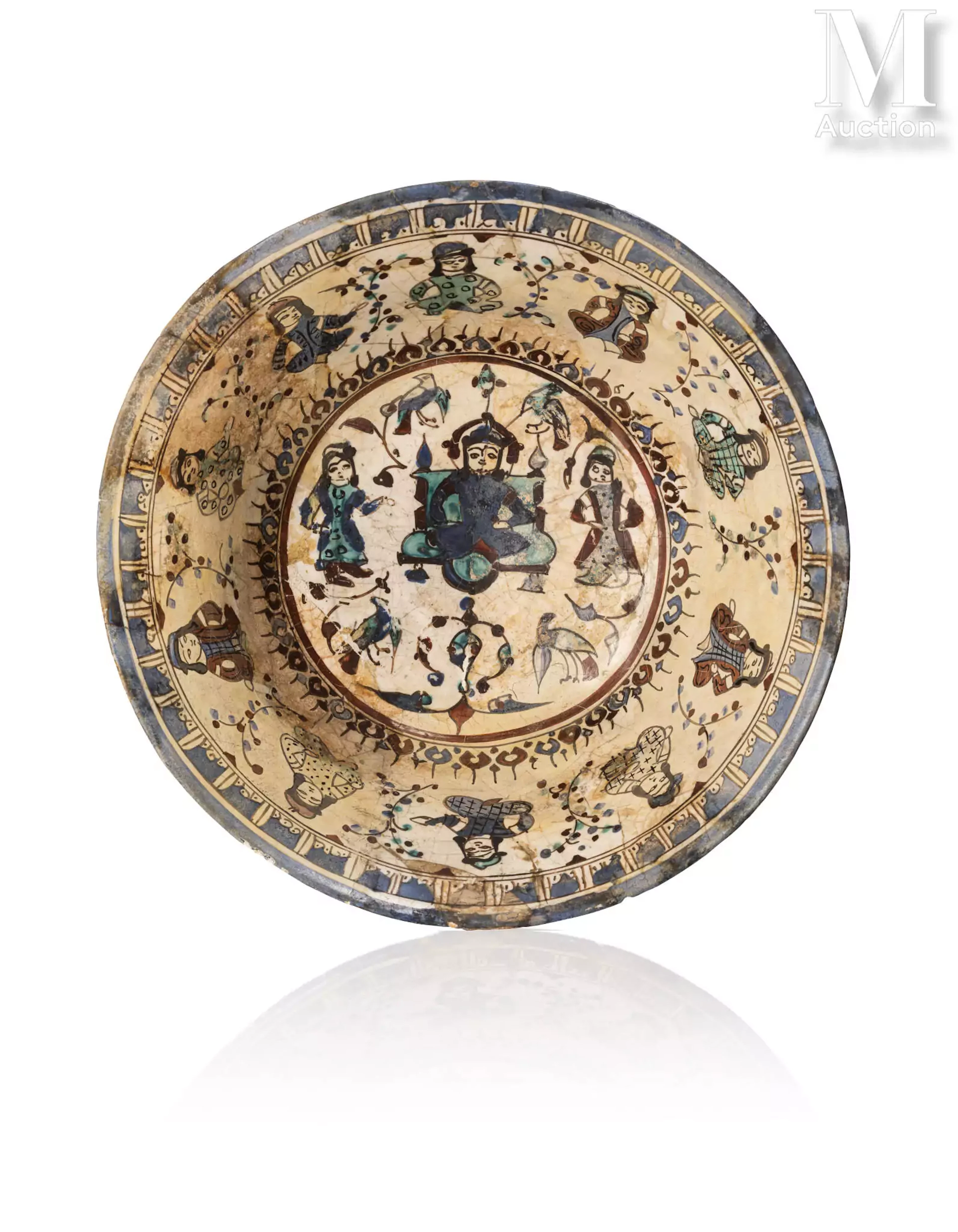 Belle coupe mina’i au prince trônant Iran, Rey ou Kashan, fin du XIIe