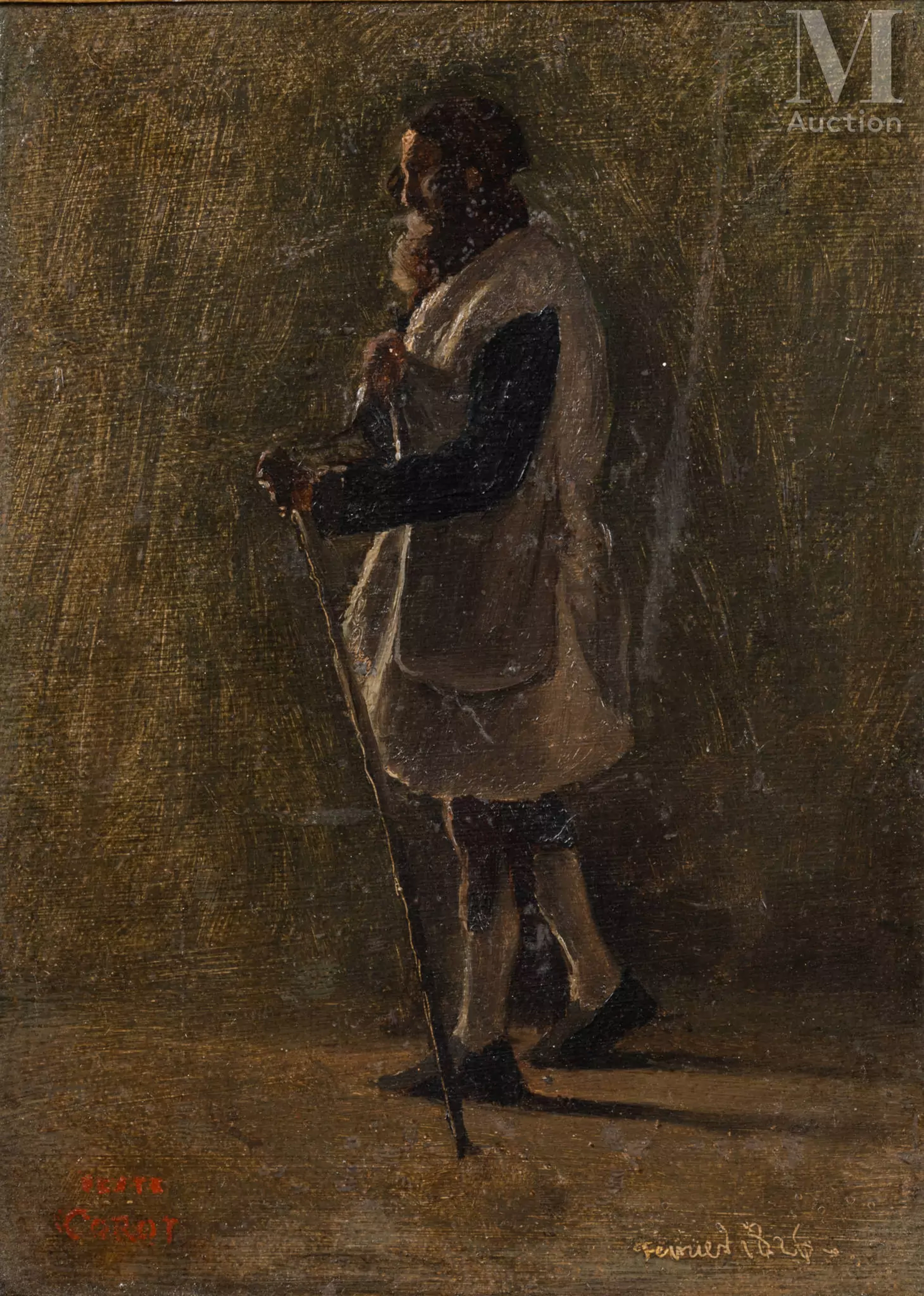 Camille COROT (Paris 1796 - 1875) Vieil Italien debout de profil, Rome, 1826
