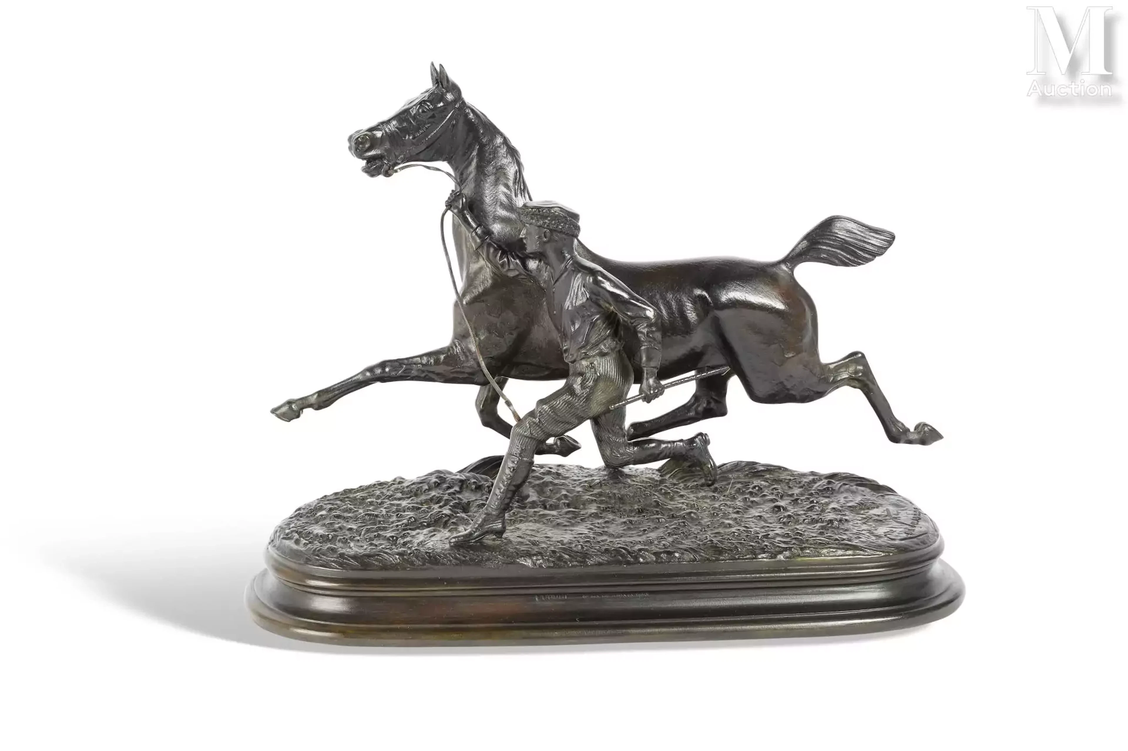 Arthur Marie DU PASSAGE (1838-1909) Cheval à l'entrainement avec son lad