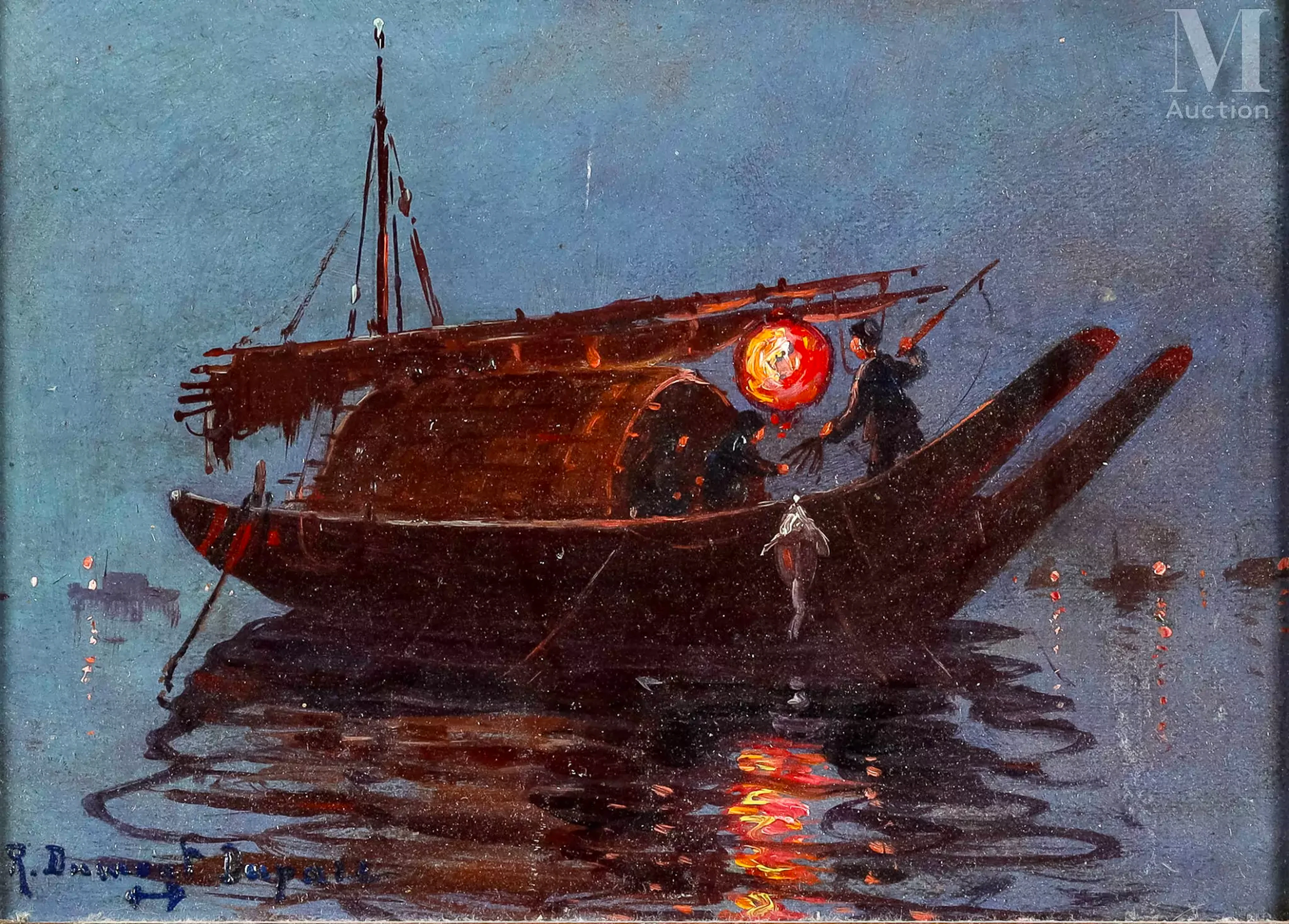 Robert DUMONT DUPARC (1866-1930), peintre de la marine Pêcheurs Chinois