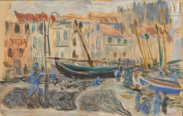 Jacques CHAPIRO (Dunebourg 1887 - Paris 1972) Marins au port