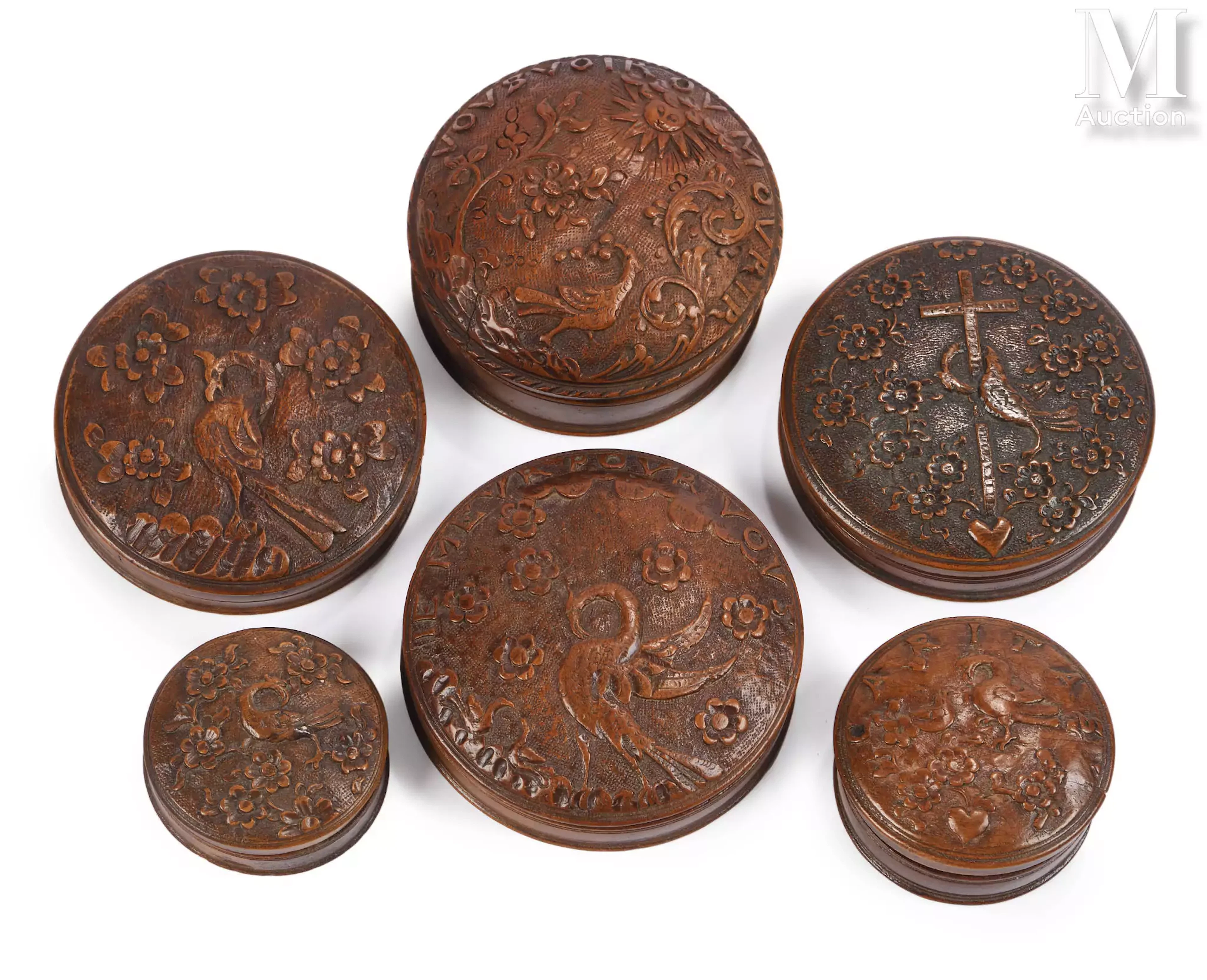 Réunion de six boîtes attribuées à l’atelier des Foullon ou de César