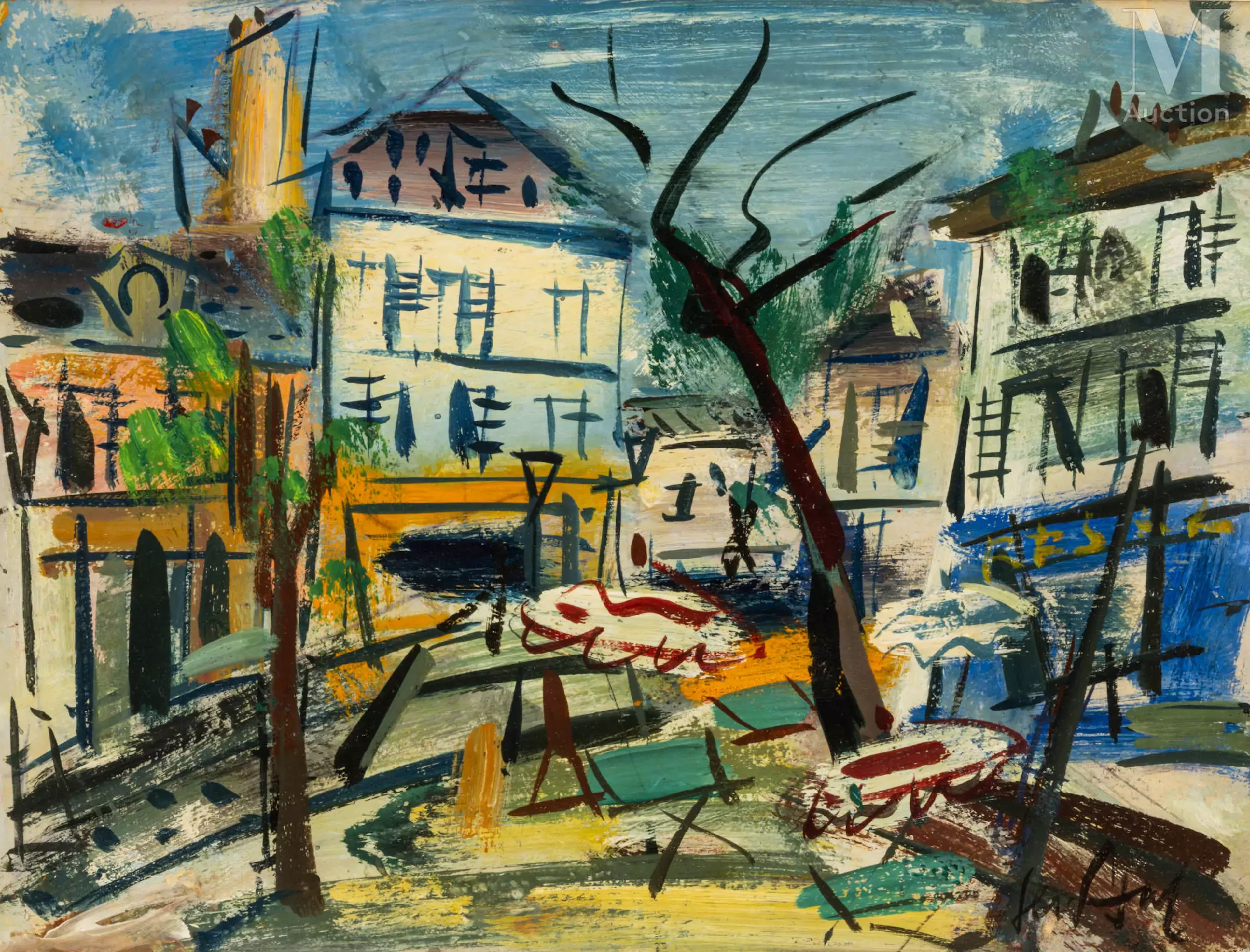 Eugène Paul dit GEN PAUL (Paris 1895 - 1975) Place de village, Paris