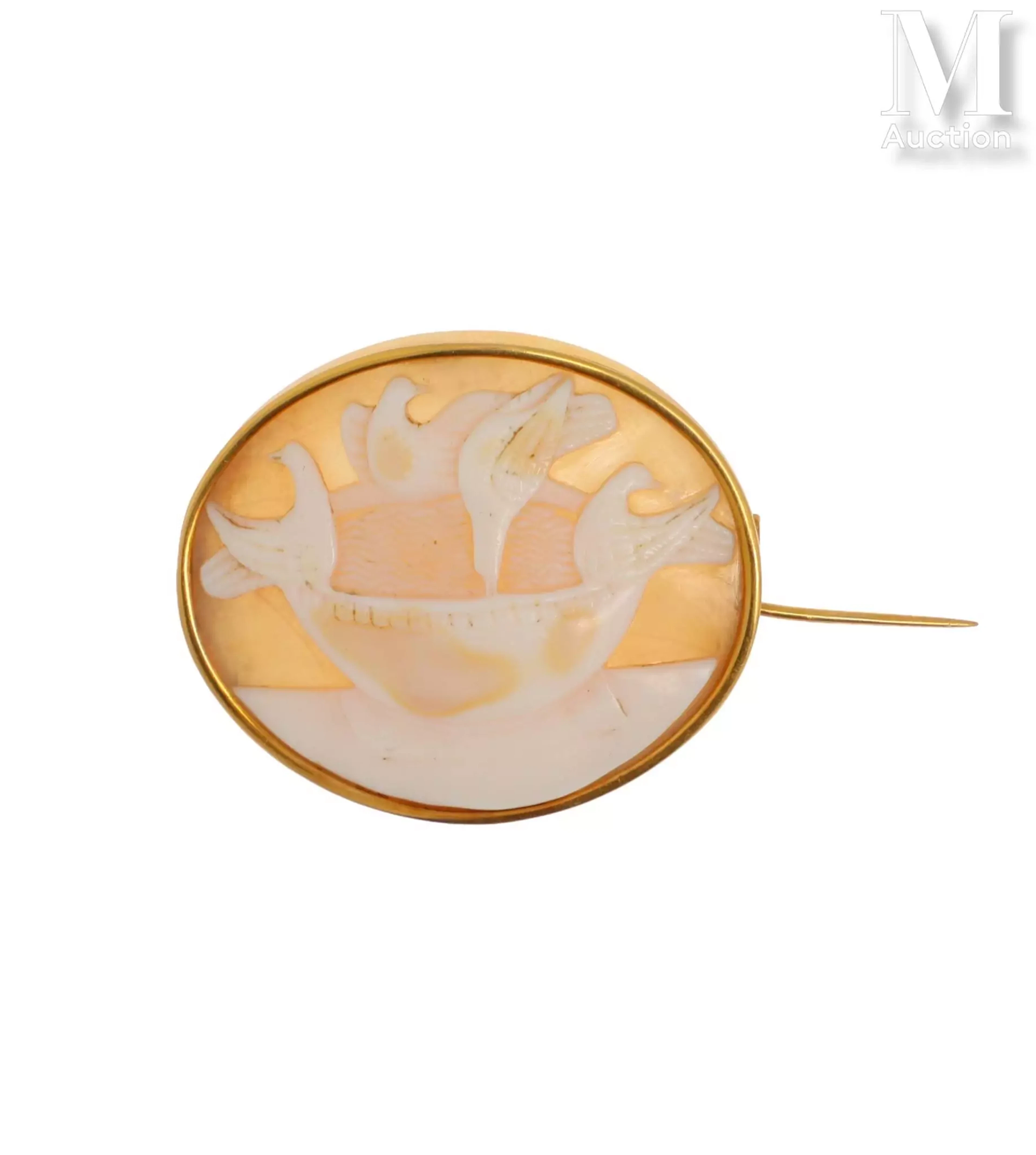 Broche camée oiseaux