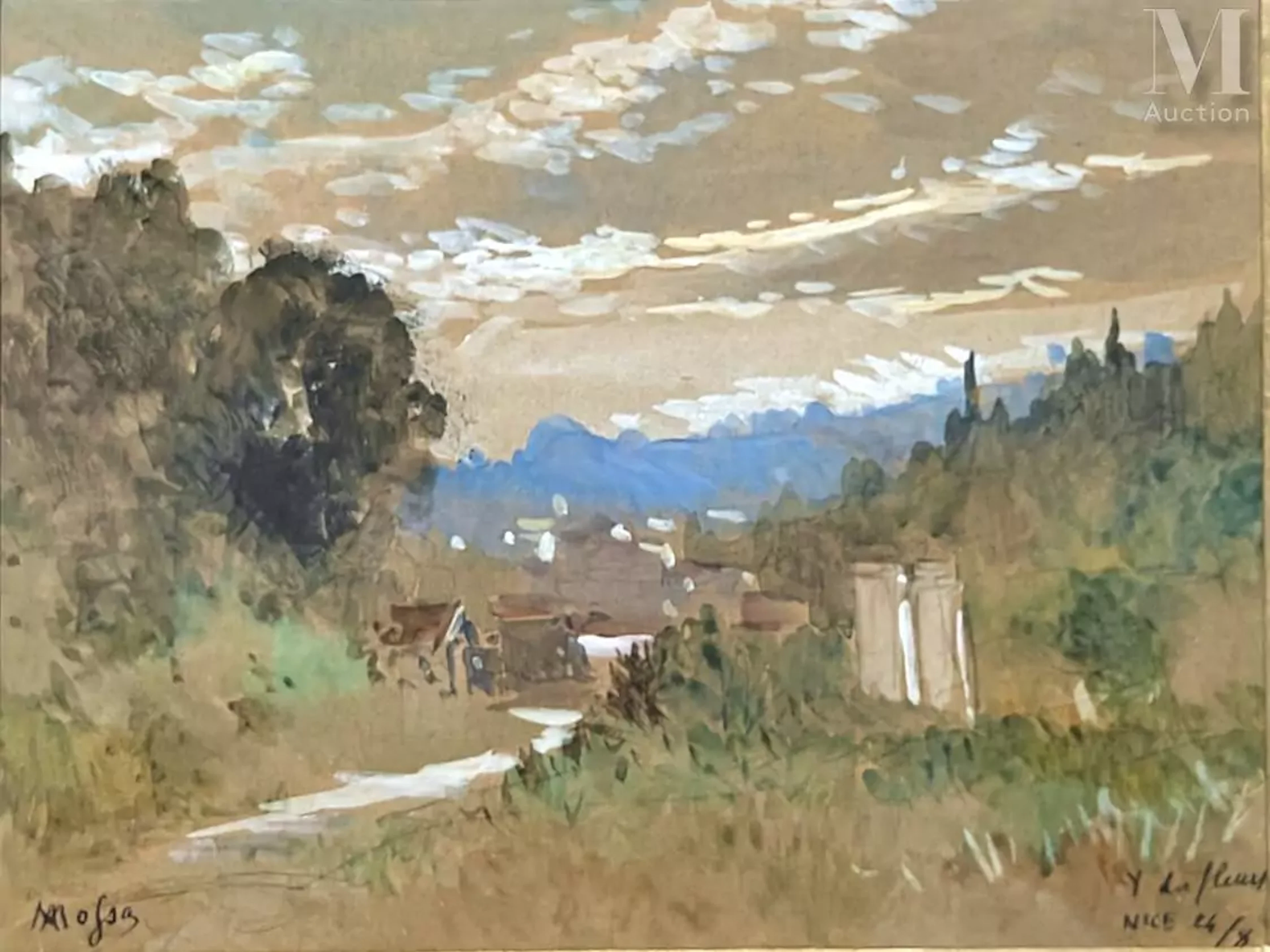 Alexis MOSSA (1844-1926) «Vallon des fleurs, effet du soir vers la