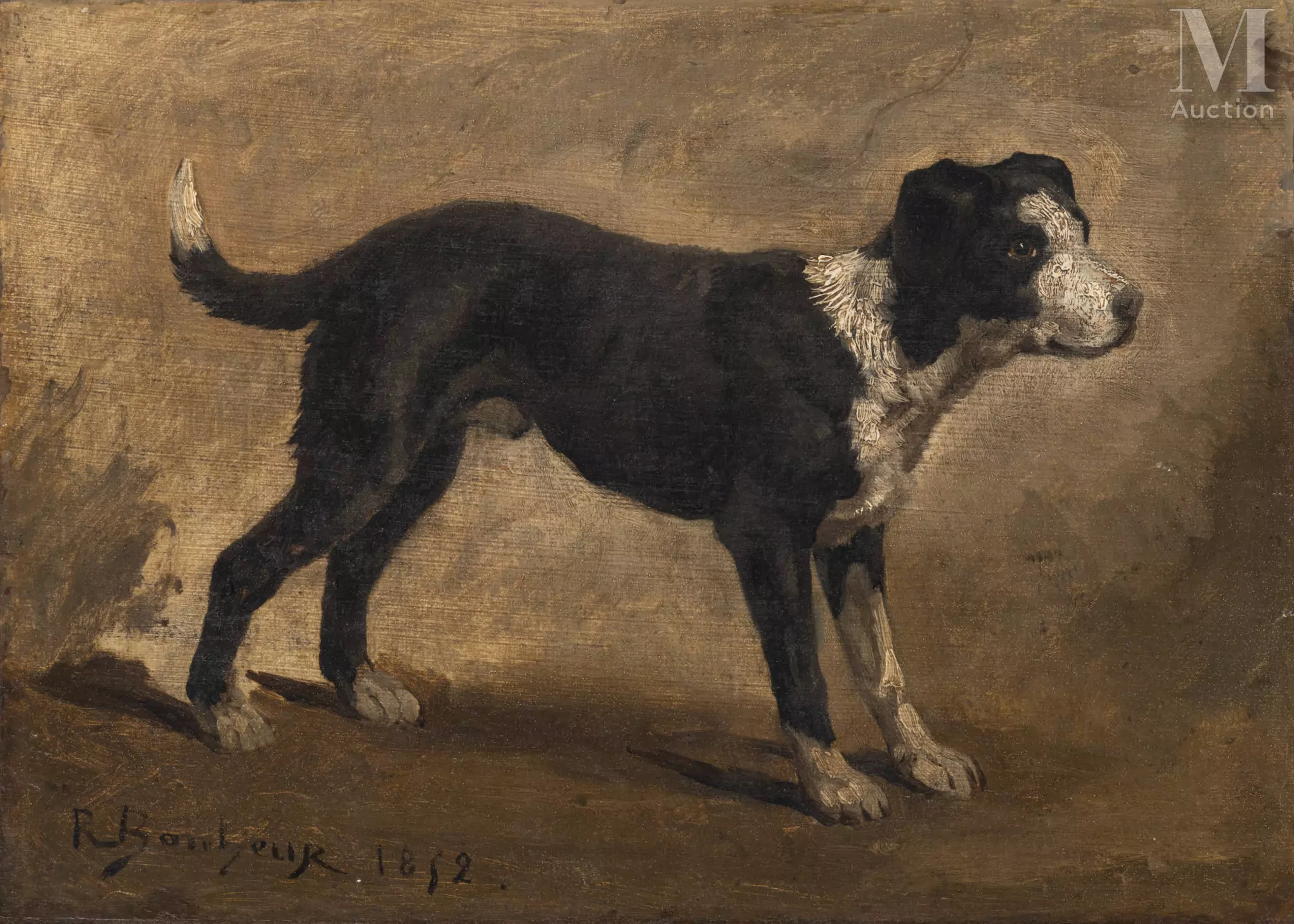 Rosa BONHEUR (Bordeaux 1822- By 1899) Chien Blanc et noir