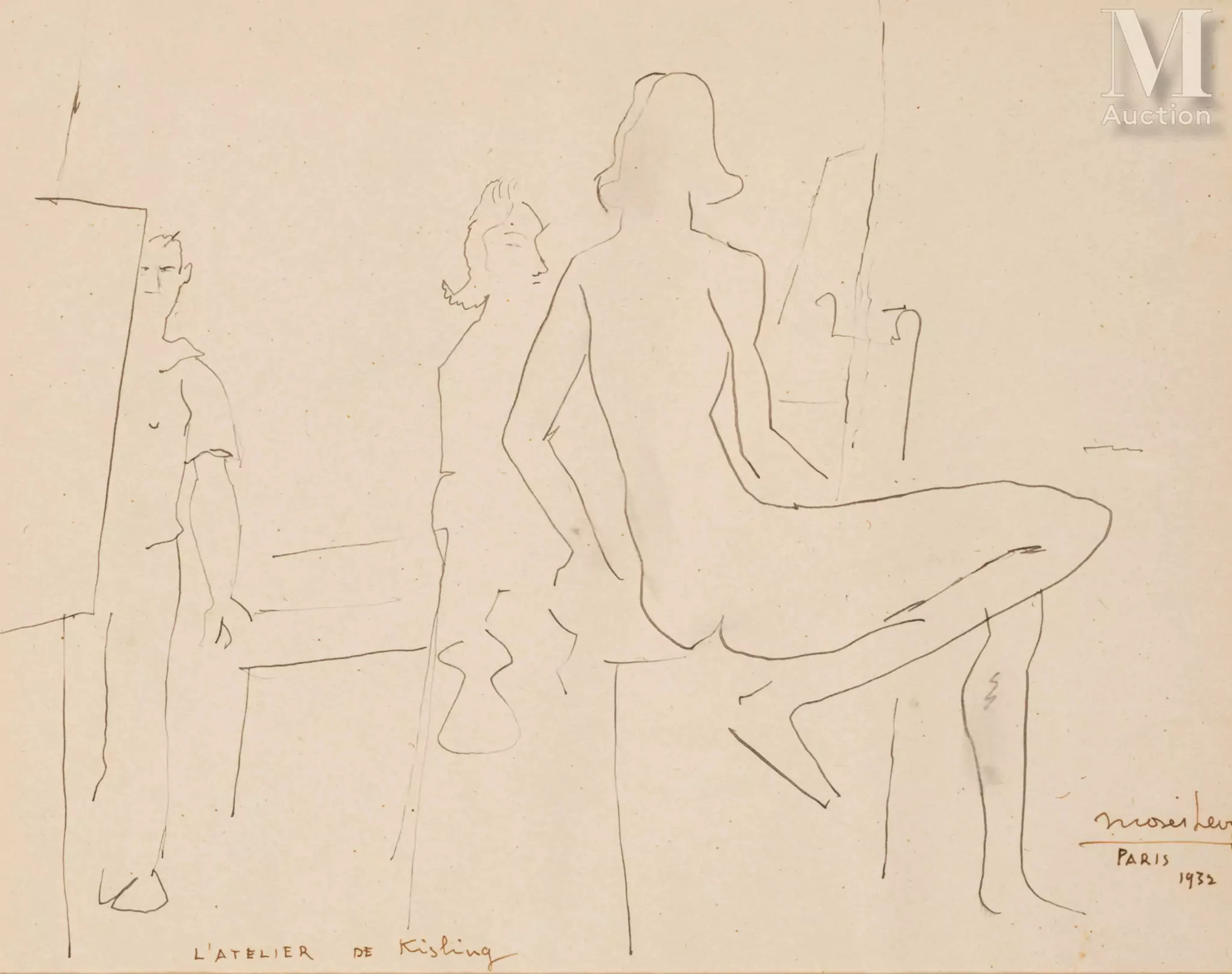 Moses LEVY (Tunis 1885 - Viareggio 1968) L'atelier de Kisling, 1932