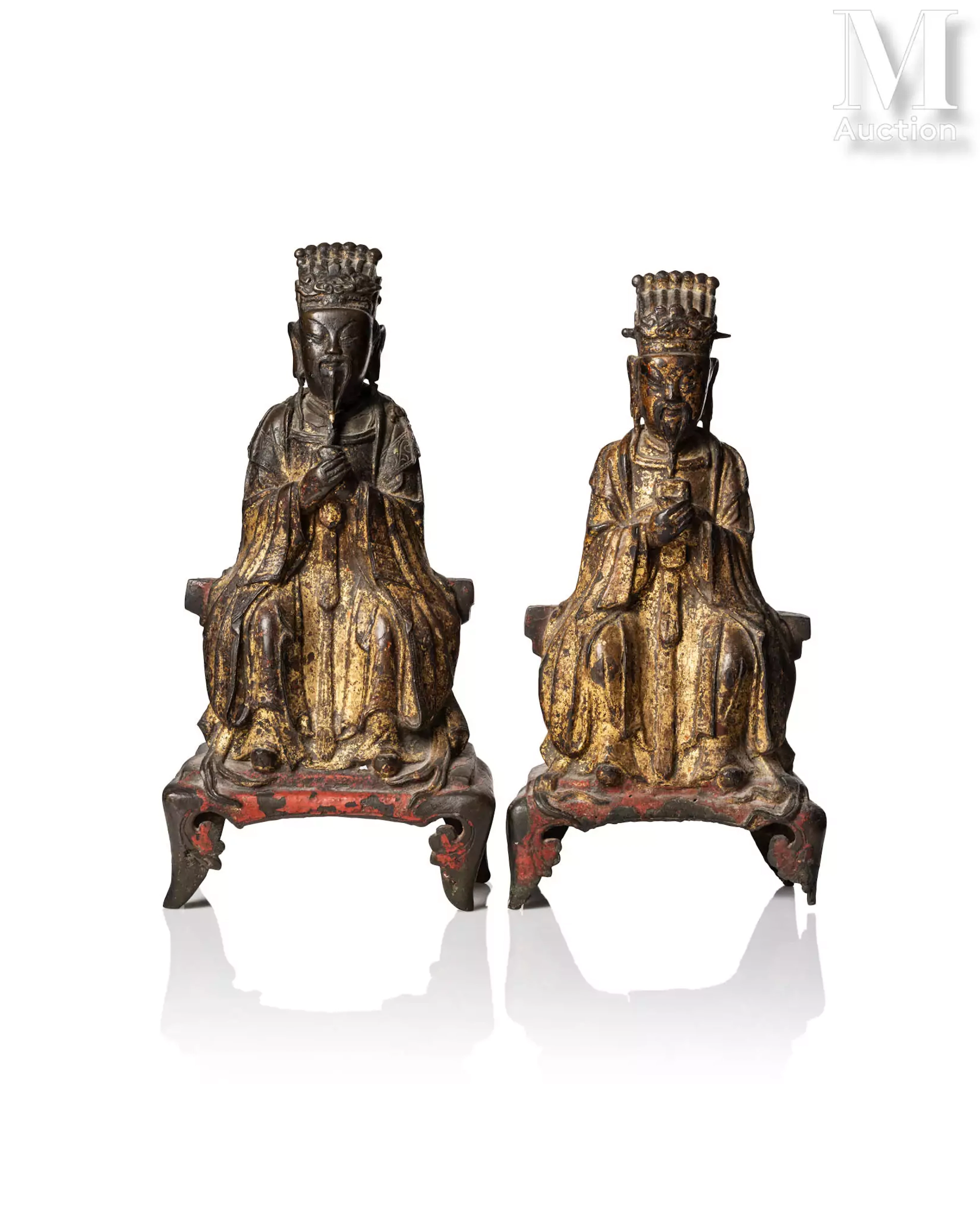 CHINE, Dynastie Ming Ensemble de deux sujets en bronze laqué doré