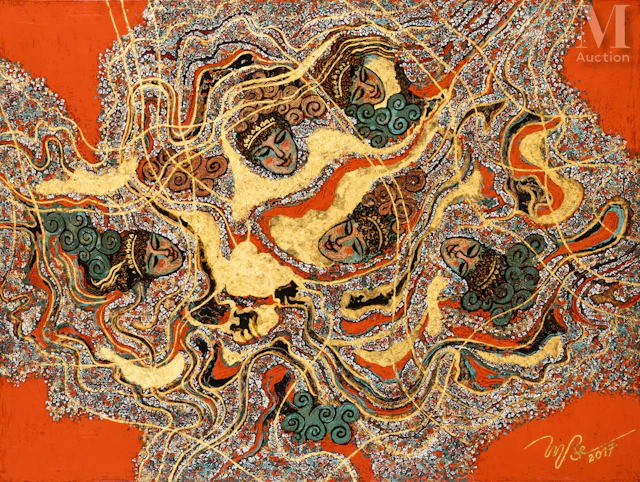 Ⓟ TRUONG BE (1942-2020) "Le rêve des danseuses", 2017