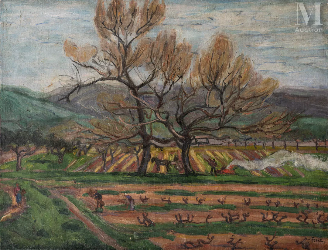 Jean Misceslas PESKE (Golta 1870 - Le Mans 1949) Paysage aux vignes
