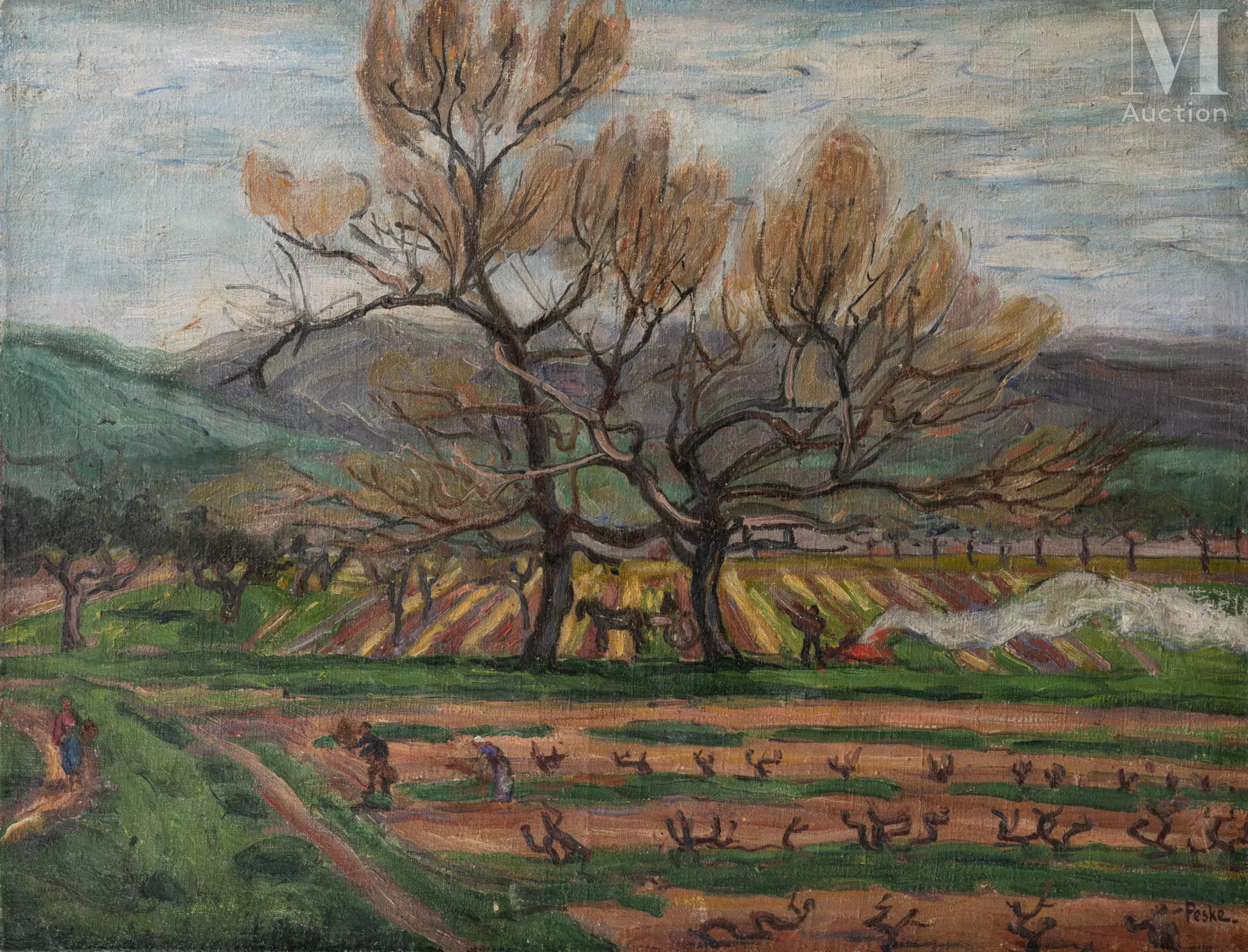 Jean Misceslas PESKE (Golta 1870 - Le Mans 1949) Paysage aux vignes