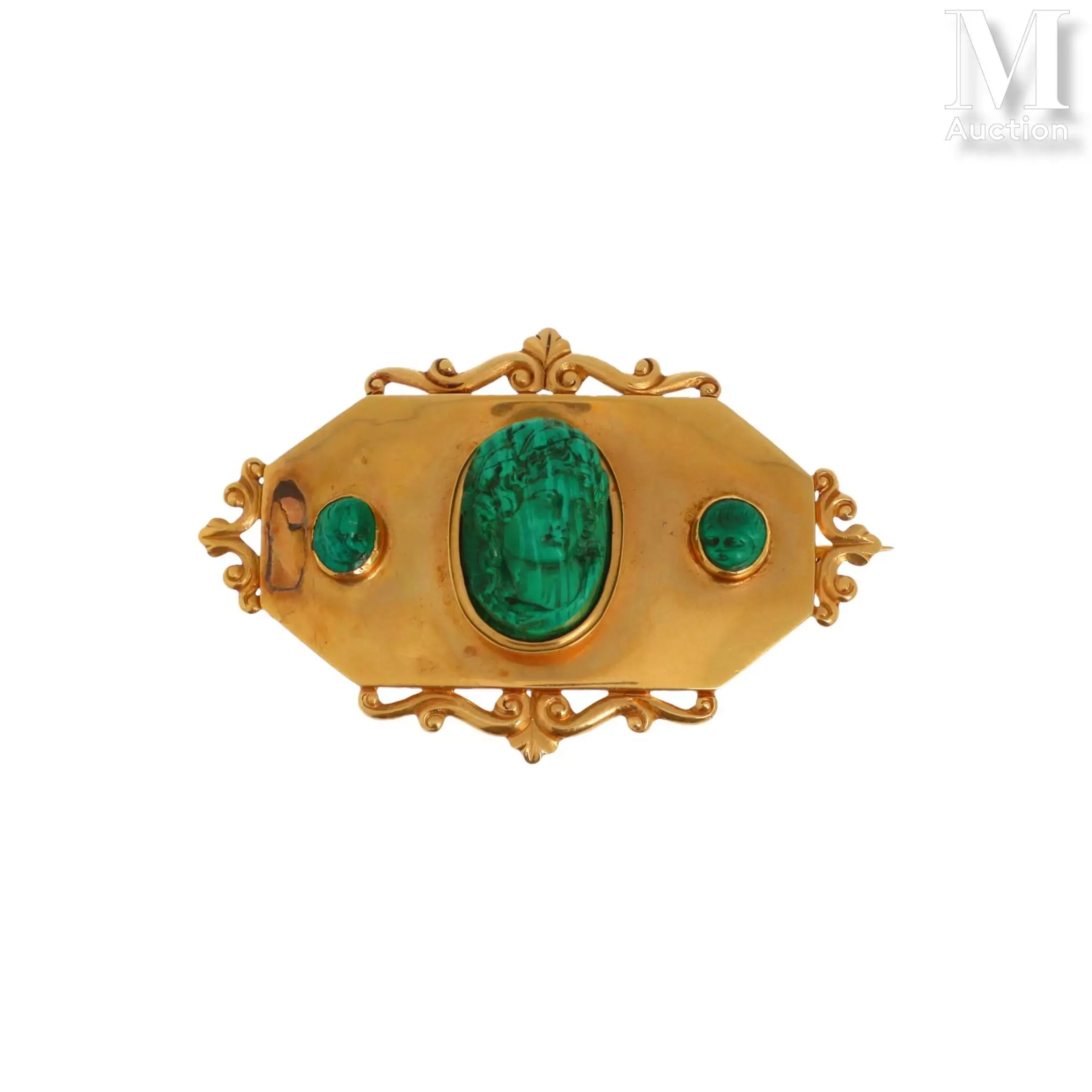 Broche plaque malachite