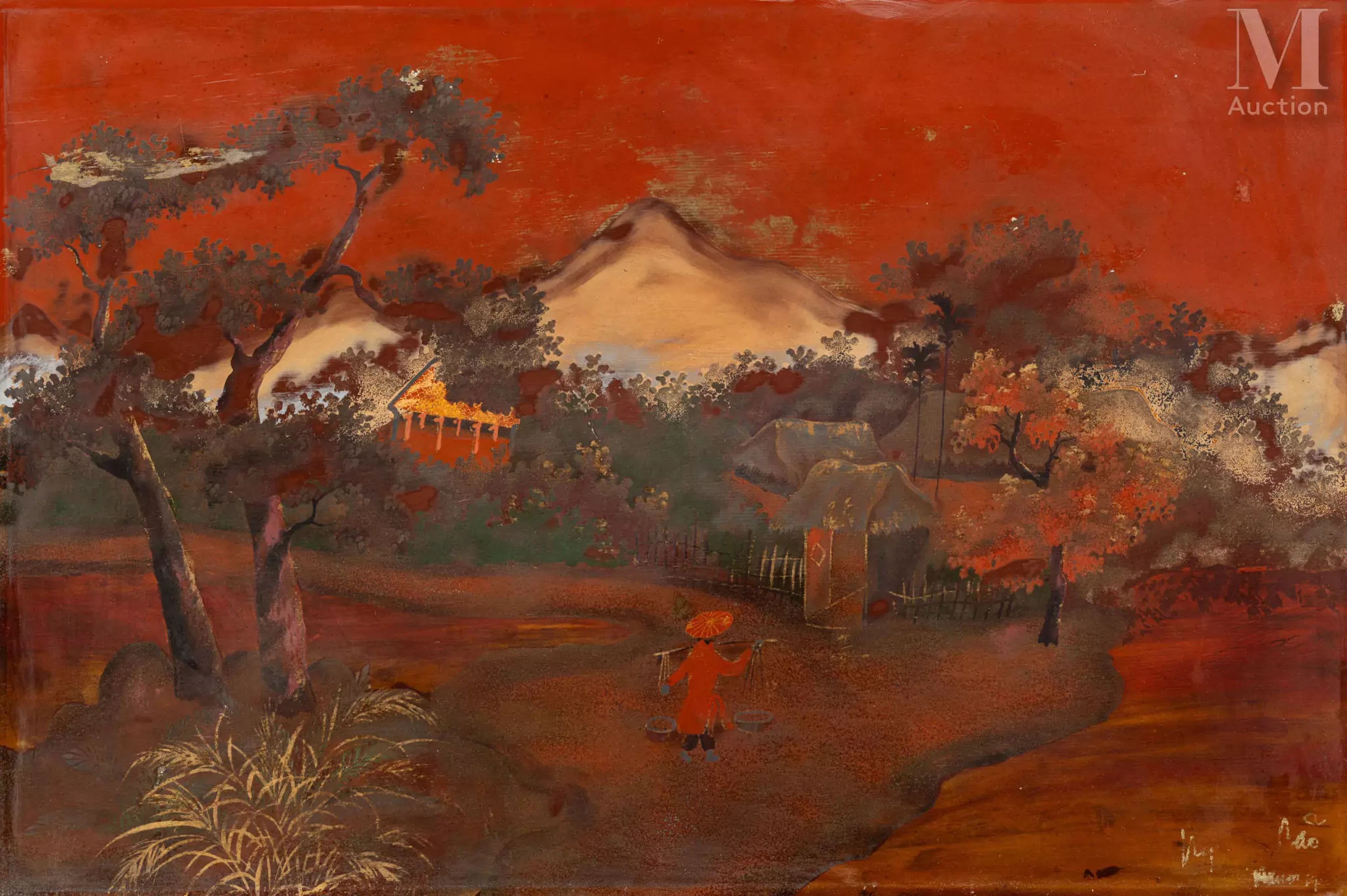 Ⓟ NGUYEN QUANG BAO (XXe siècle) "Le retour au village"