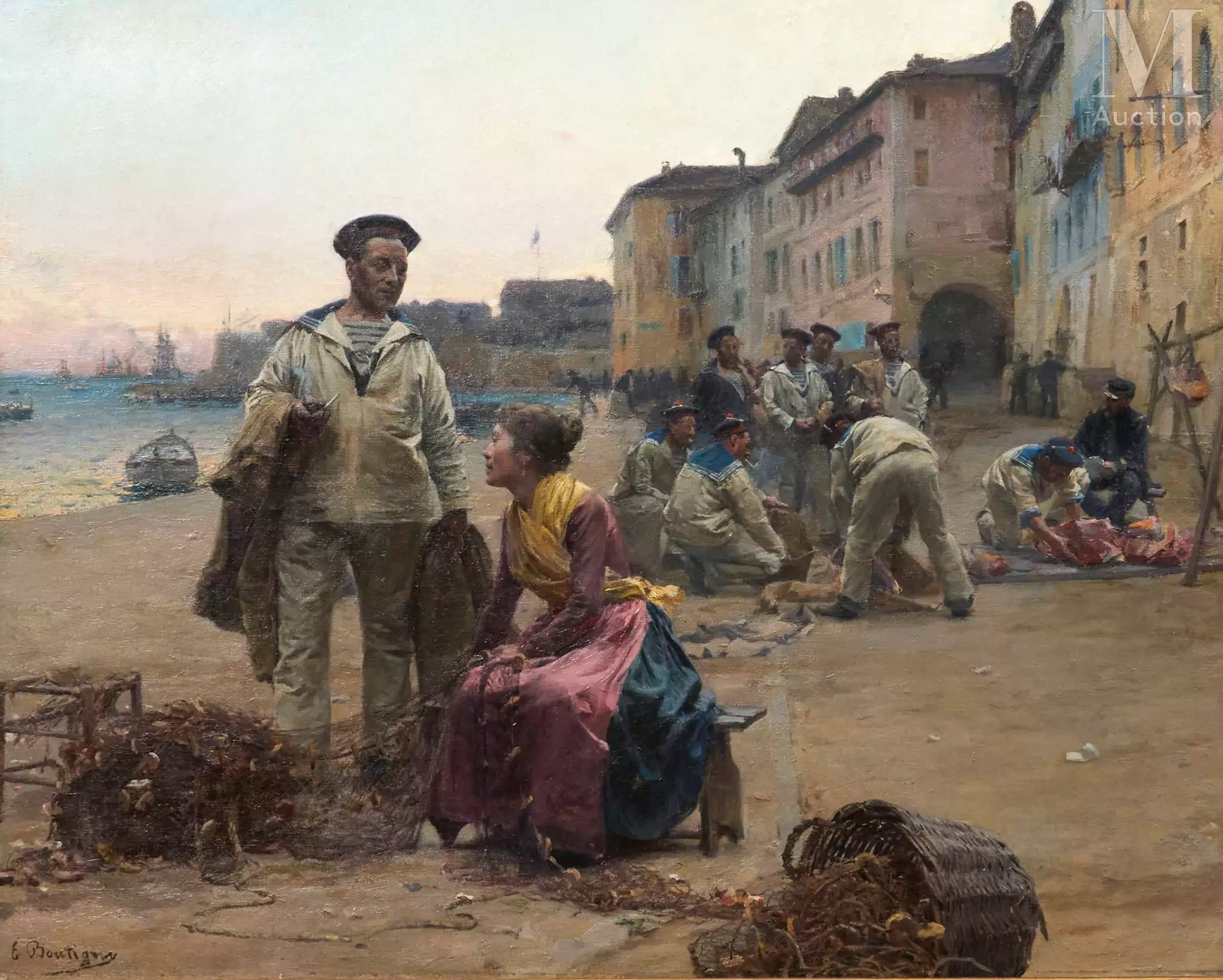 Paul Emile BOUTIGNY (1854-1929) Marins sur le départ à Toulon