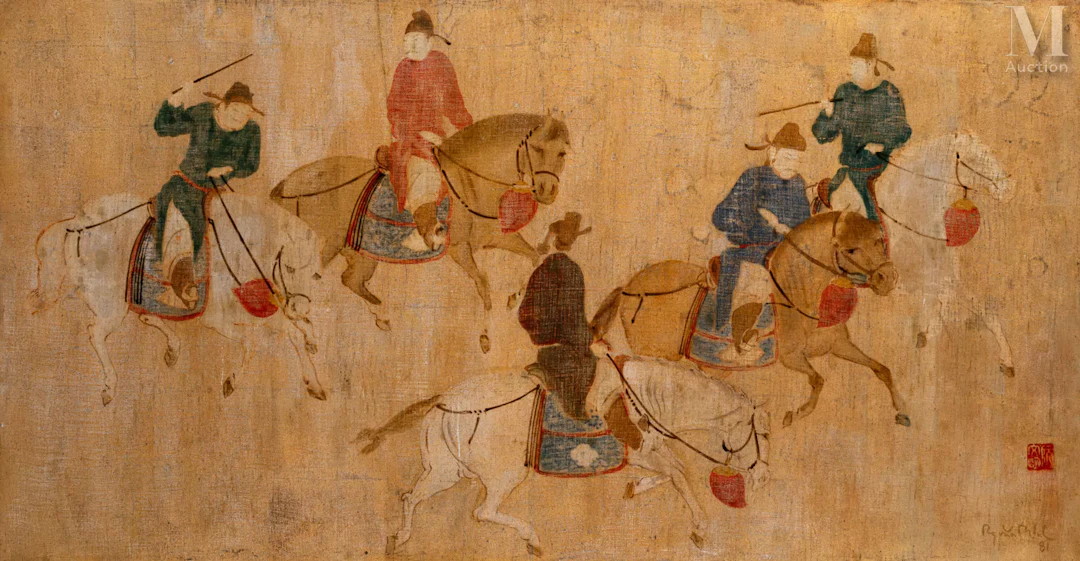 Ⓟ NGUYEN VAN MINH (1934-2014) "Les cavaliers", 1981