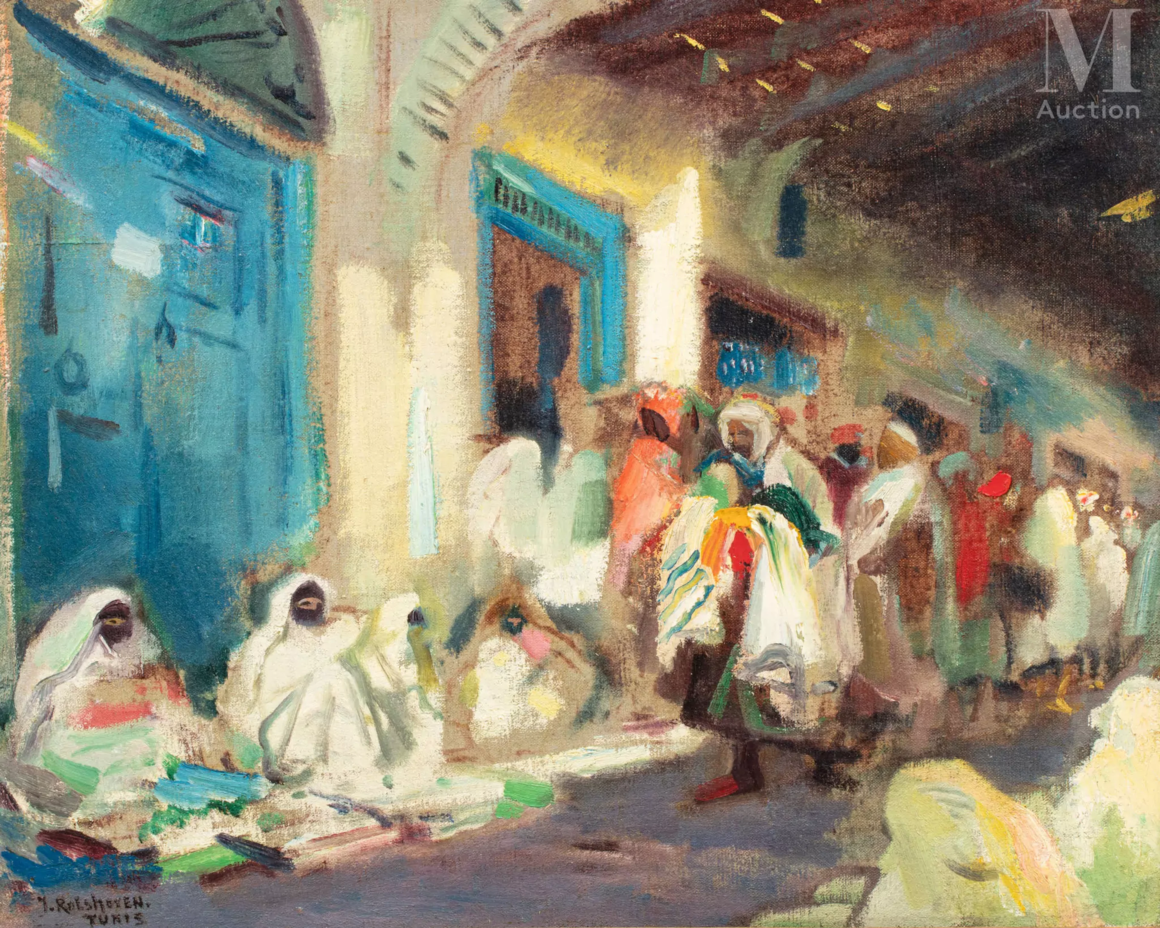 Julius ROLSHOVEN (1858 - 1930) Le souk des femmes, Tunis