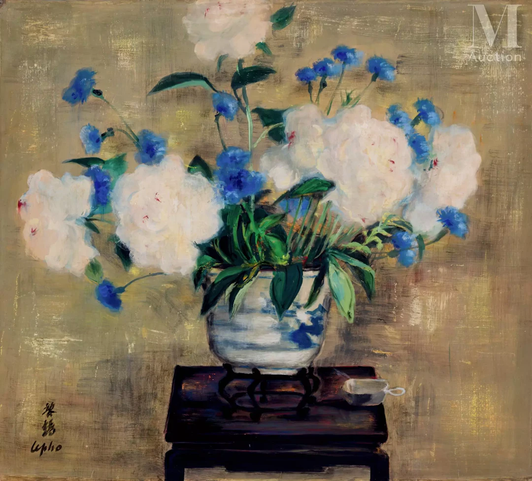 Ⓗ LE PHO (1907 - 2001) "Nature morte aux pivoines"