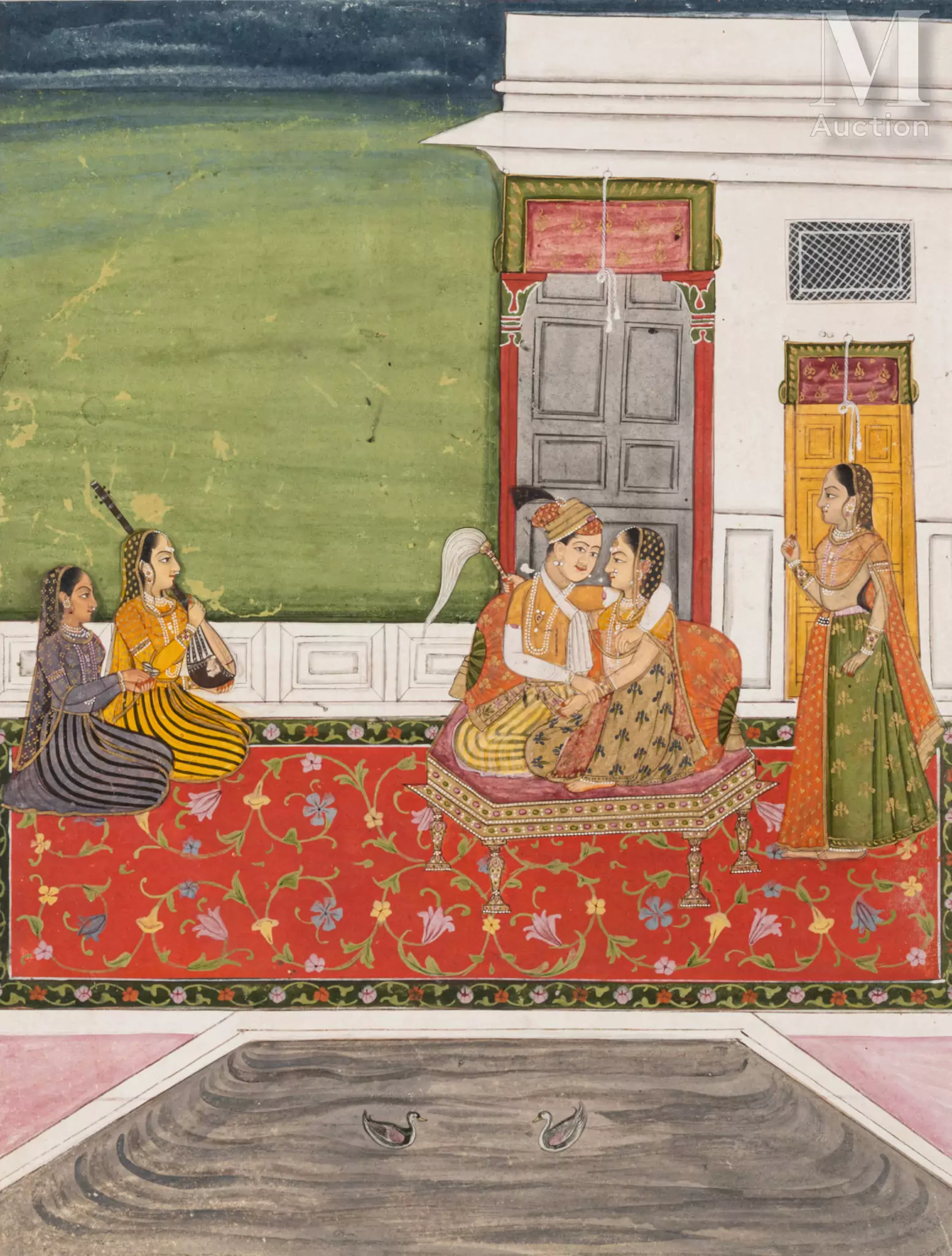 Couple enlacé sur une terrasse Inde, Rajasthan, XVIIIe siècle