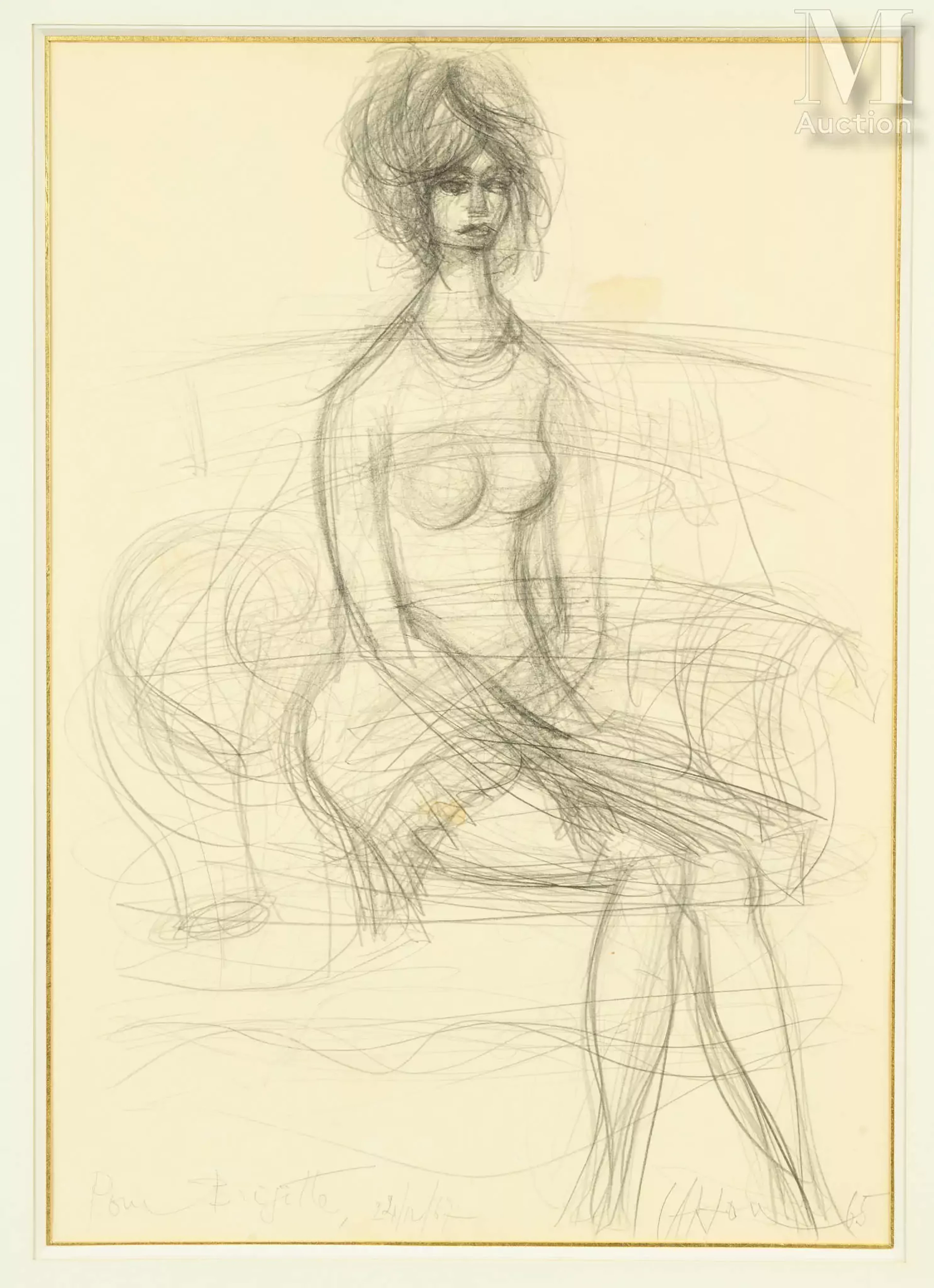 Jean CARZOU (1907-2000) Brigitte Bardot assise sur un banc