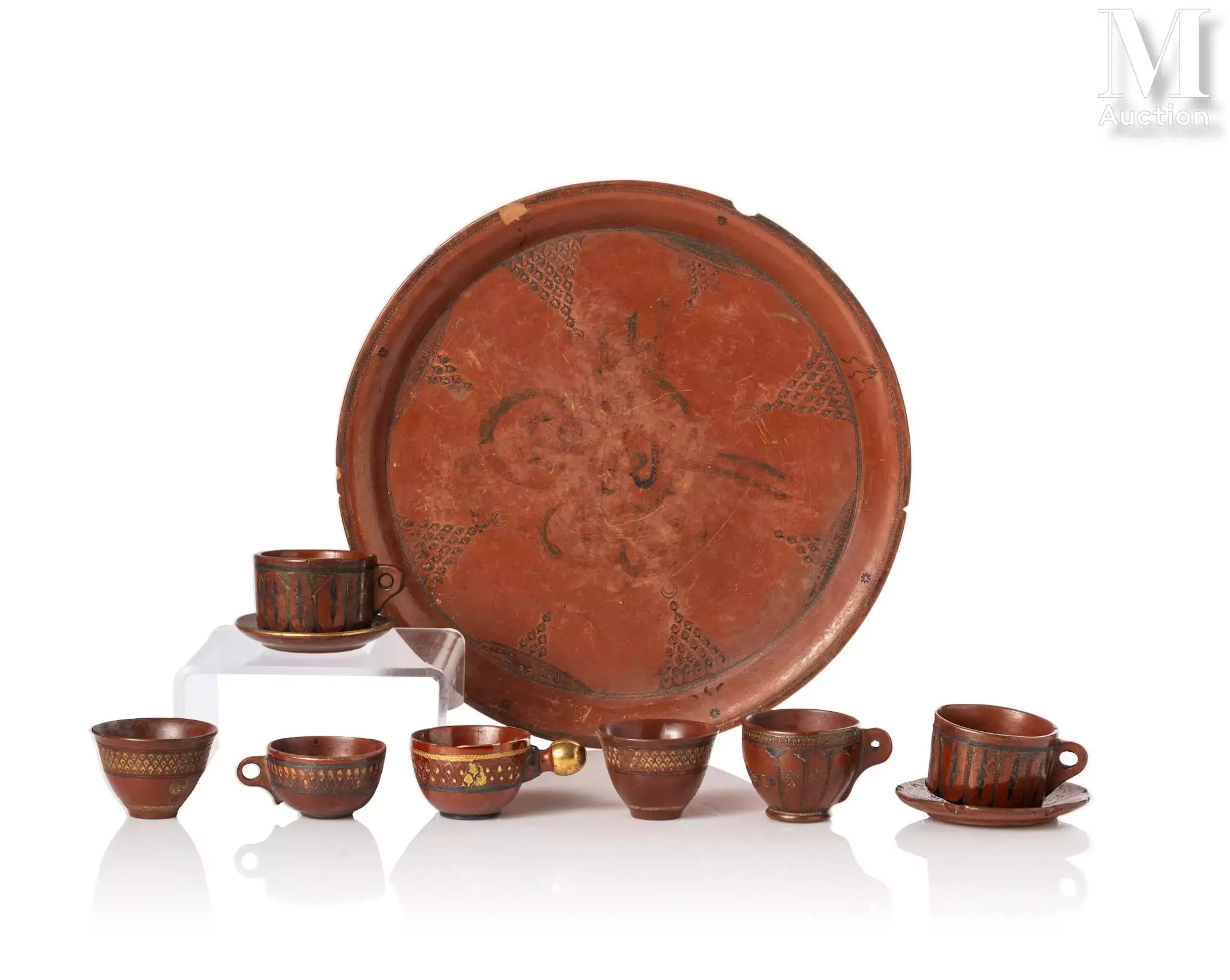 Plateau et tasses en céramique lüleciligi de Tophane Empire ottoman