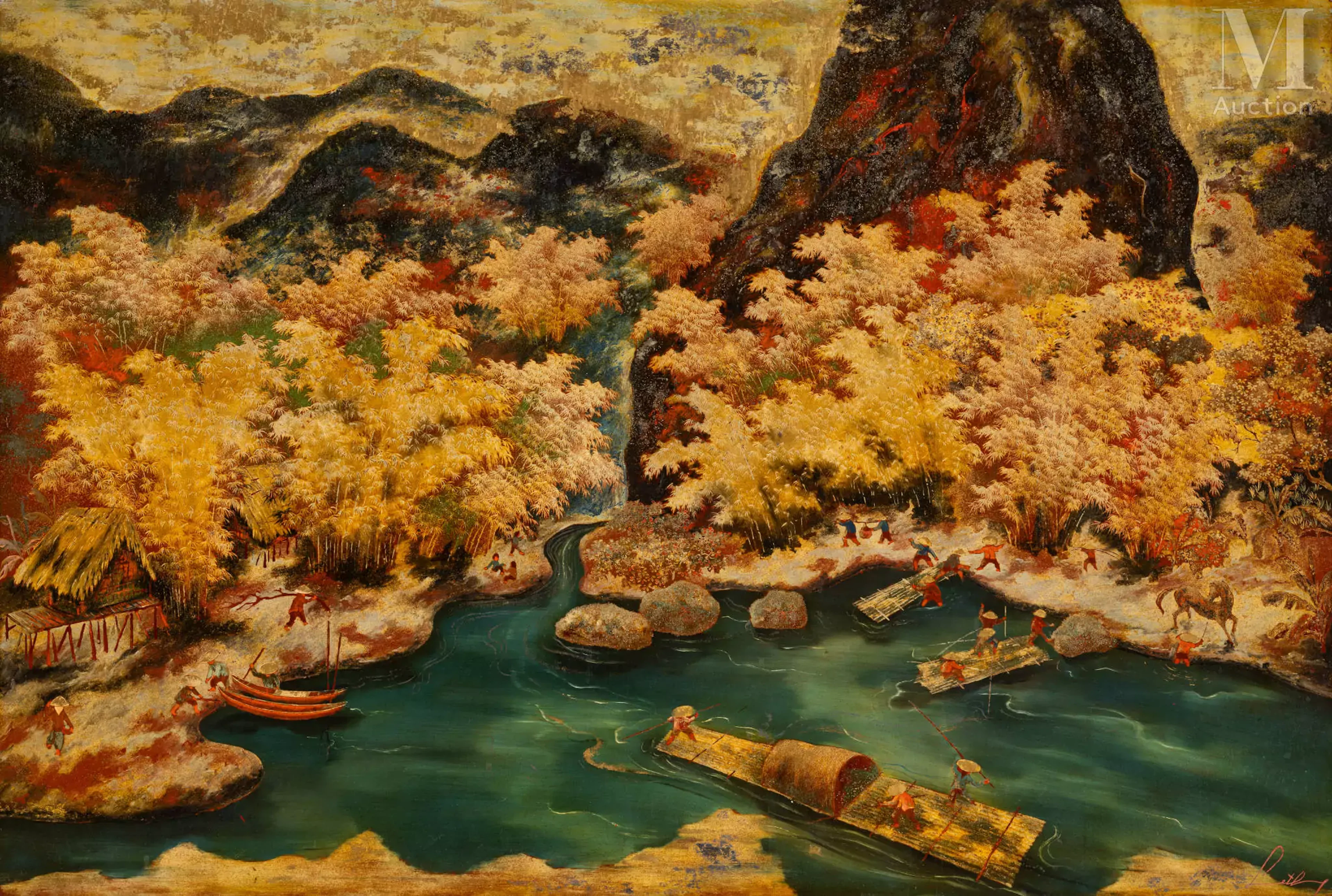 Ⓟ LE THY (1919-1961) "Les rapides de Cho Bo", circa 1950