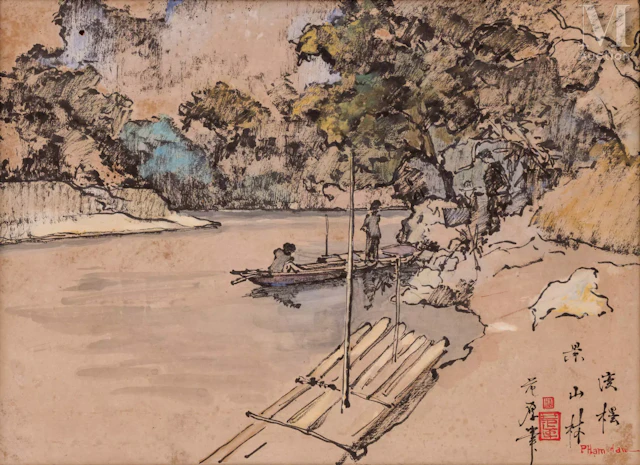 Ⓗ PHAM HAU (1903-1994) "Paysage forestier"
