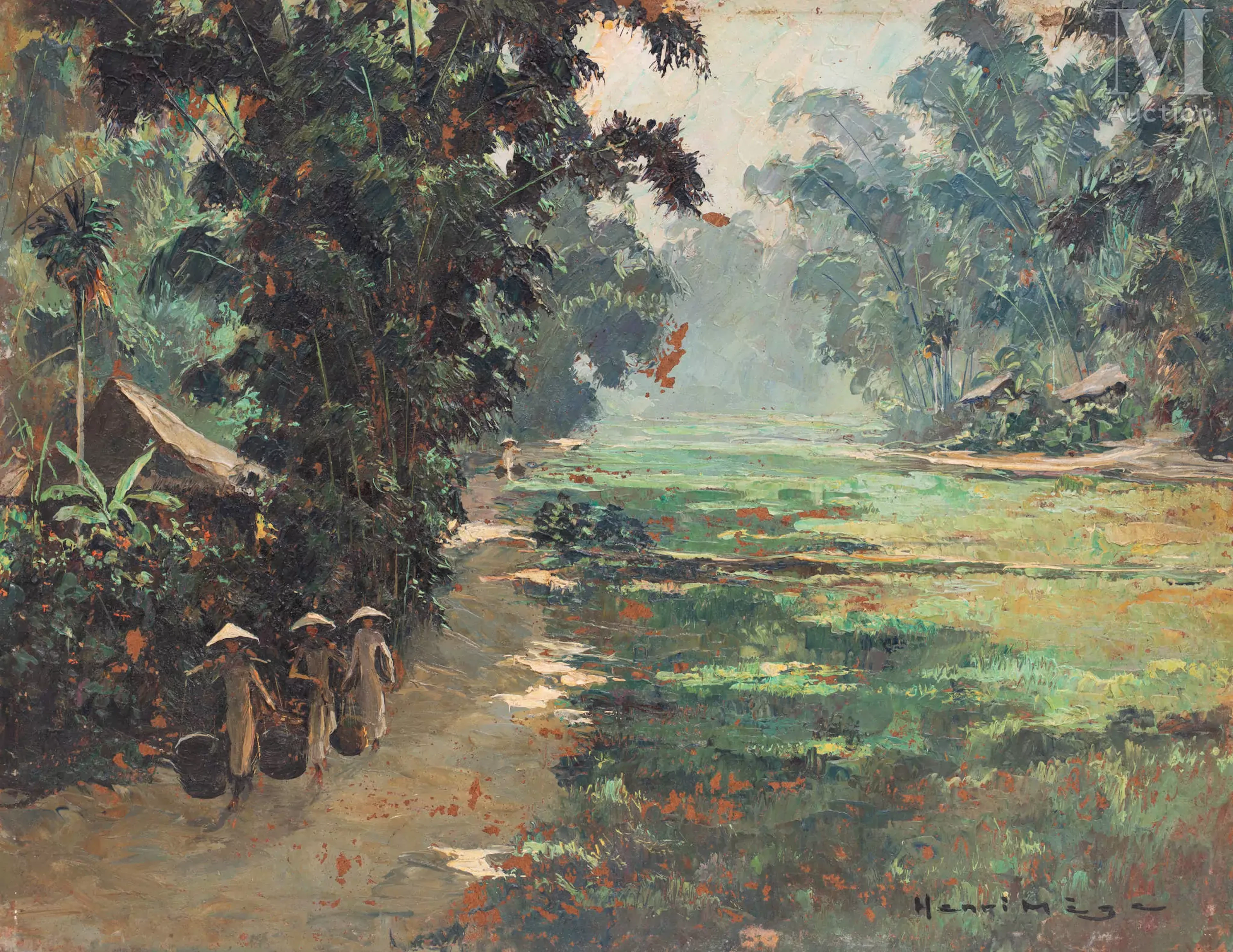 Ⓗ HENRI MEGE (1904-1984) "Matin de printemps dans les rizières d’An Nam",1955