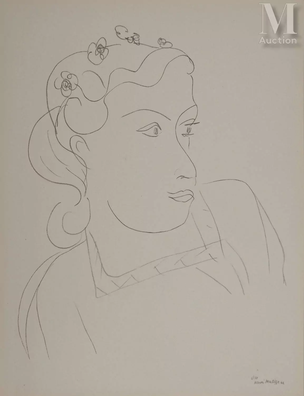 MATISSE Henri (1869-1954) Buste féminin aux fleurs, 1943