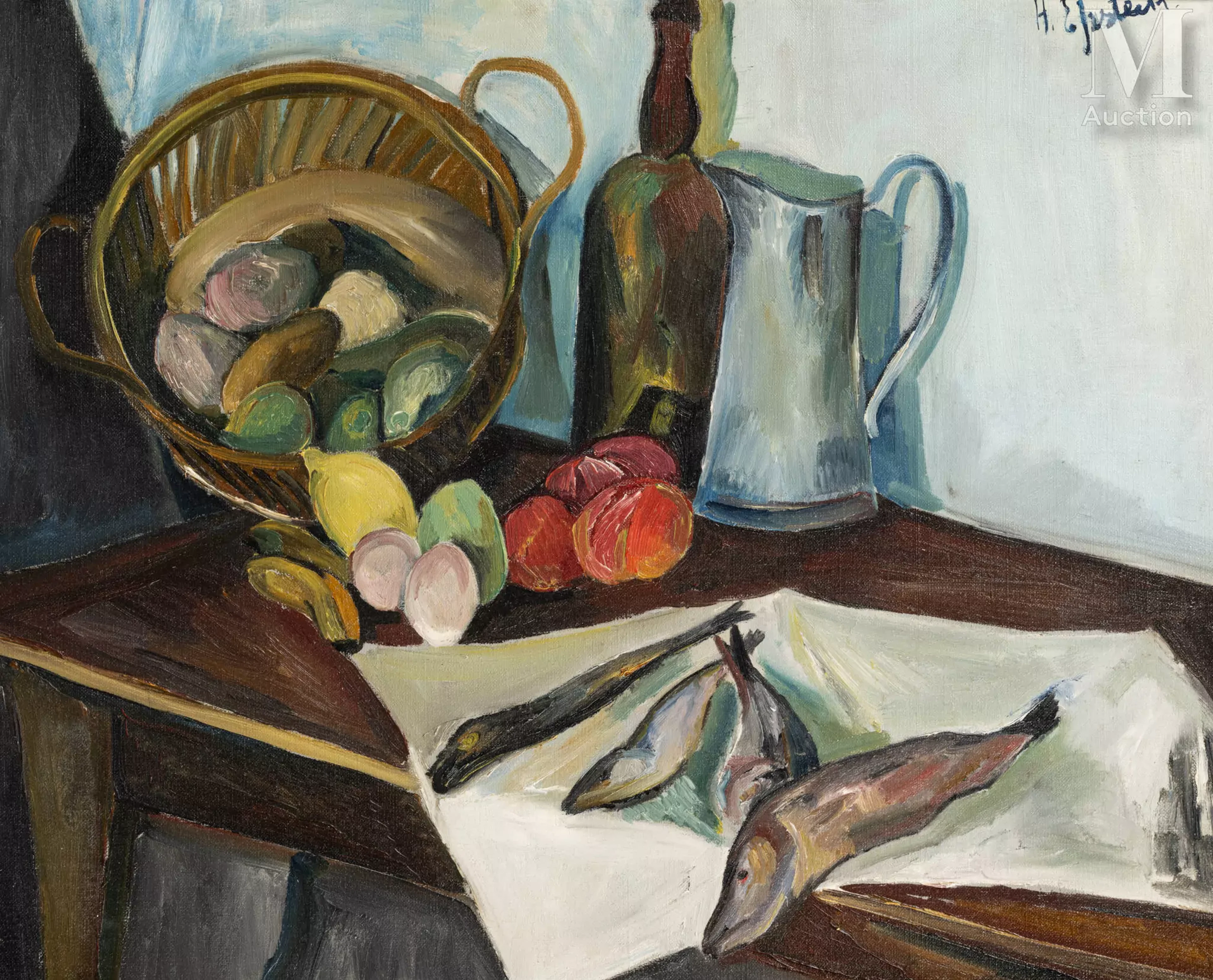Henri EPSTEIN (Lodz 1892 - Auschwitz 1944) Nature morte aux poissons
