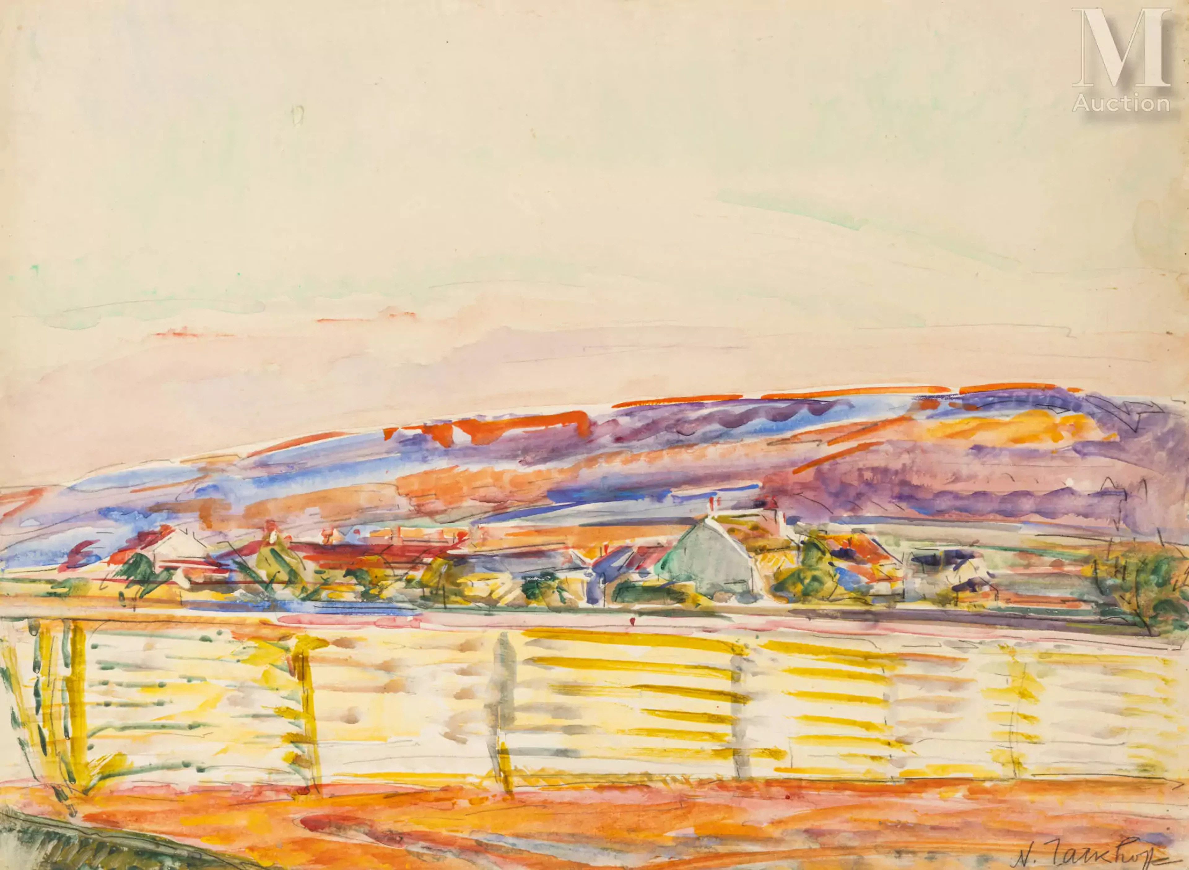 Nicolas TARKHOFF (Moscou 1871 - Orsay 1930) Soleil couchant sur la