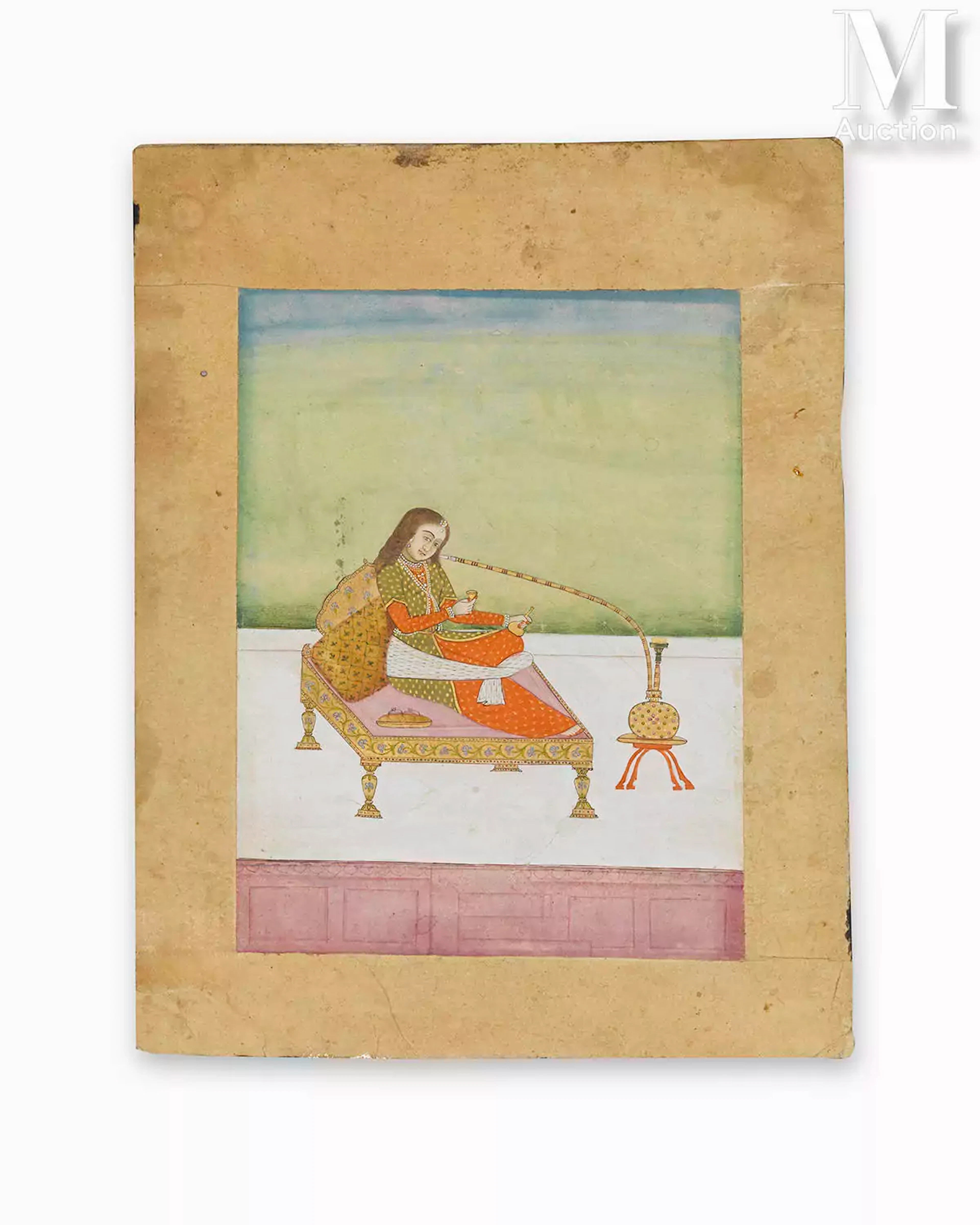 Ⓛ Dame fumant le narguilé, dite « Padshahzade Firangis » Inde, Lucknow