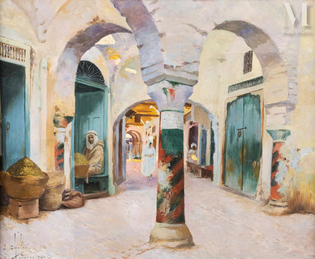 Louis CHALON (Paris 1862- 1915) Le Bazar, Tunis