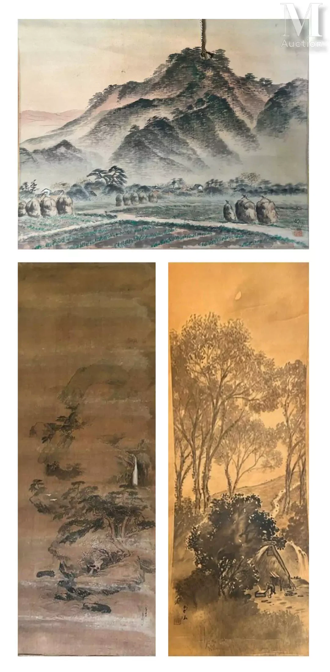 JAPON, XIXe/XXe siècle Ensemble de trois rouleaux