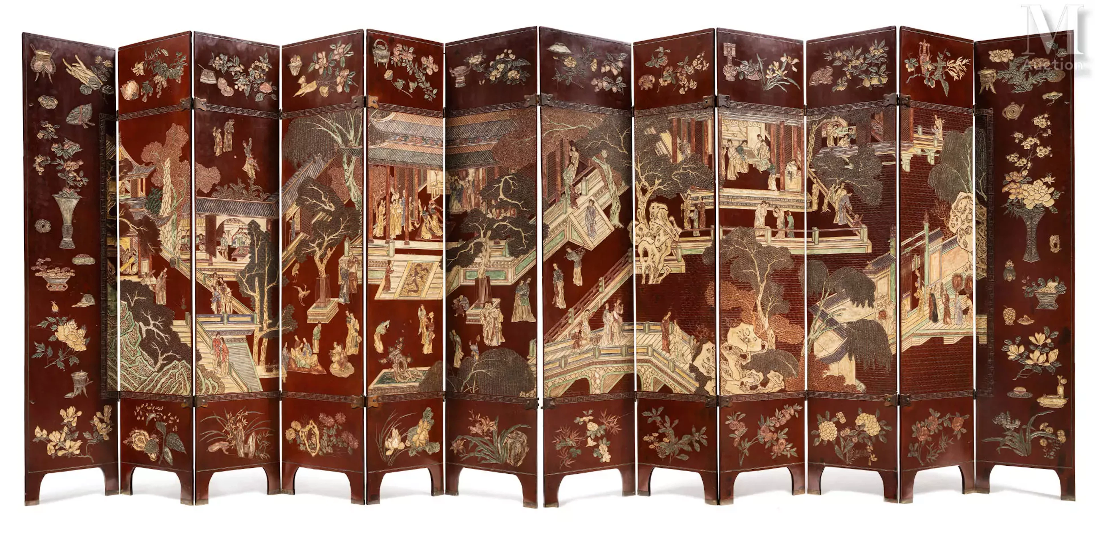 Ⓟ VIETNAM, Ecole des Beaux-Arts de l'Indochine, XXe siècle Rare paravent