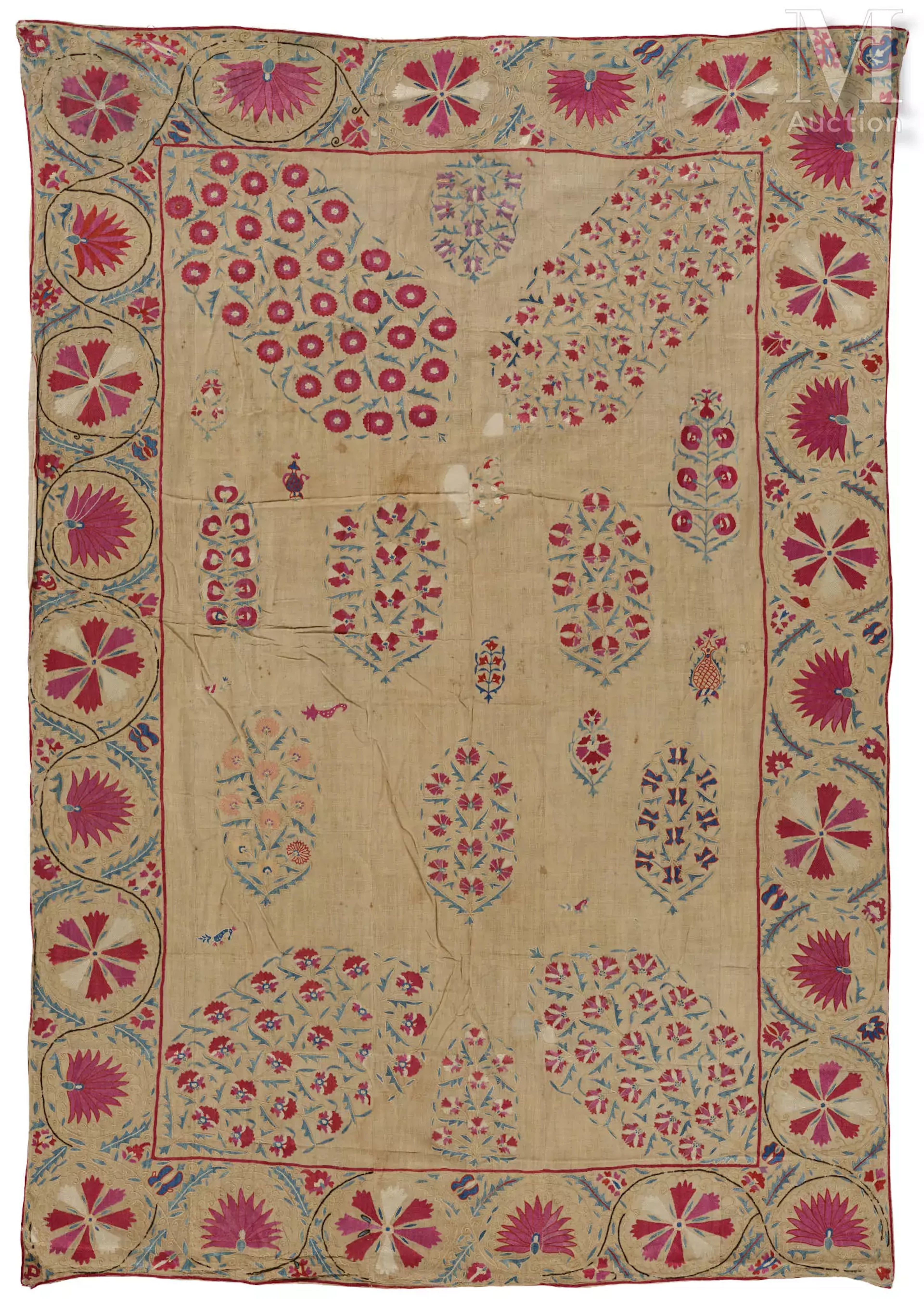 Suzani "nim-suzani" ? Asie centrale, Ouzbékistan, Nourata, vers 1850.