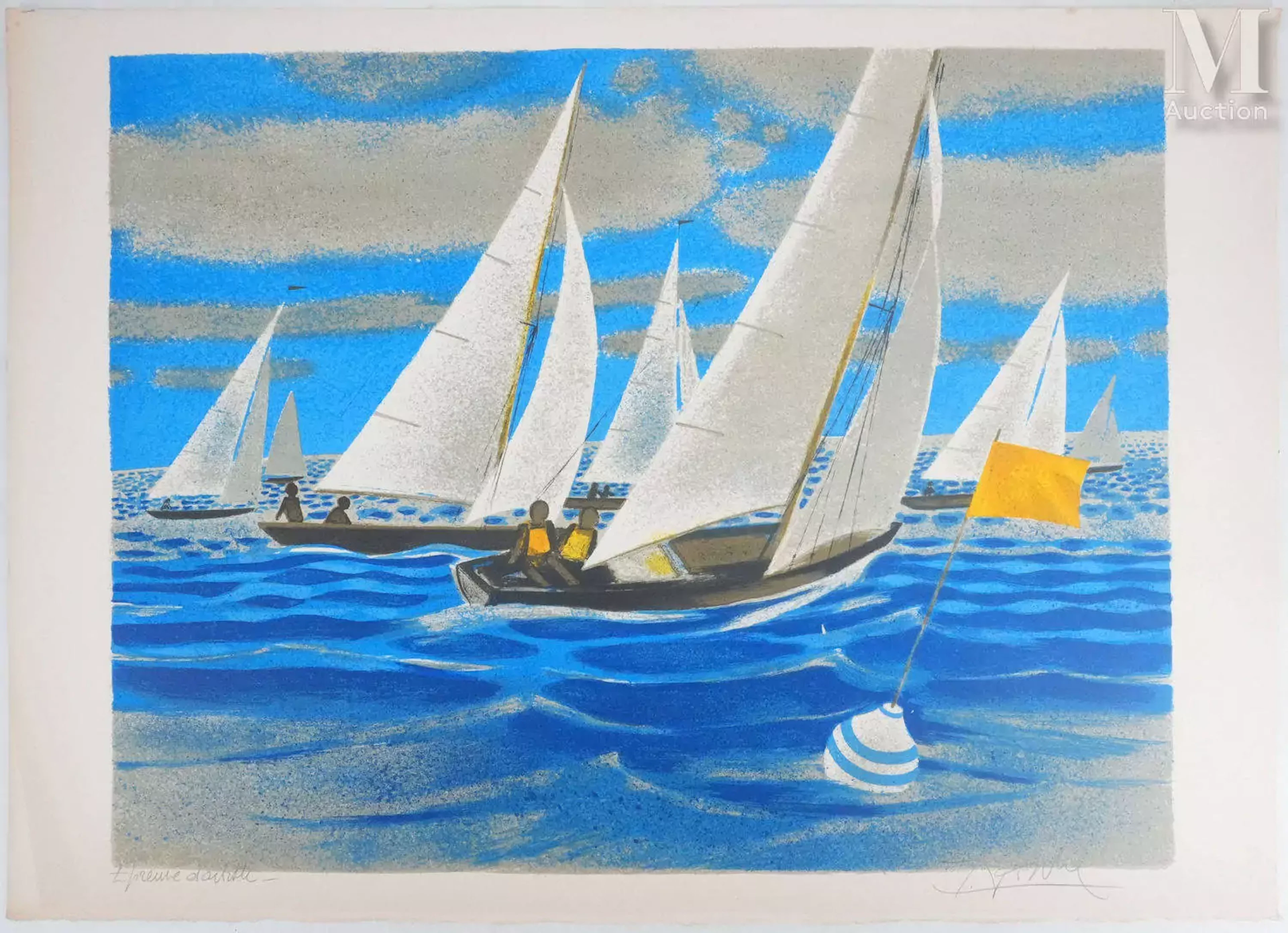 GANNE Yves (1931-2019) Lithographie originale Les bateaux