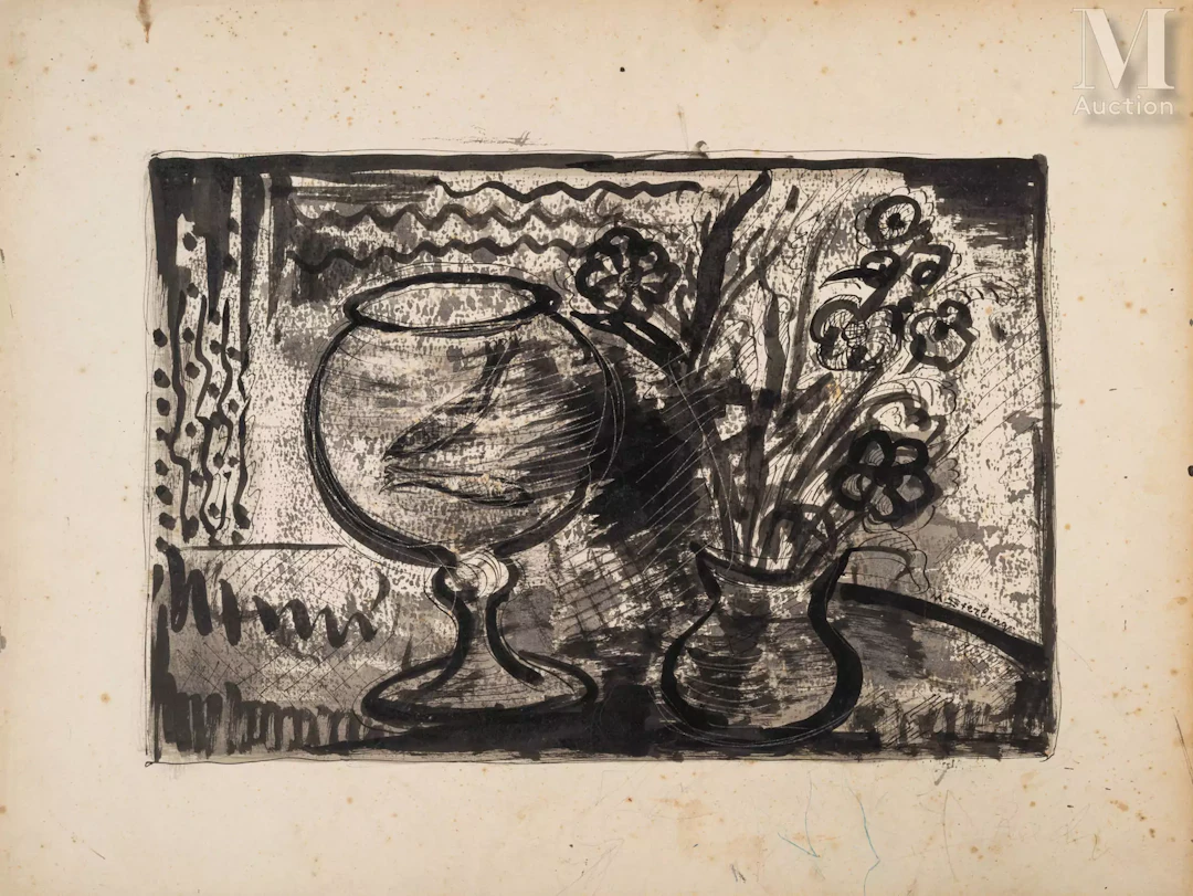 Marc STERLING (Prylouky 1895 - Paris 1976) Nature morte aux fleurs et poissons