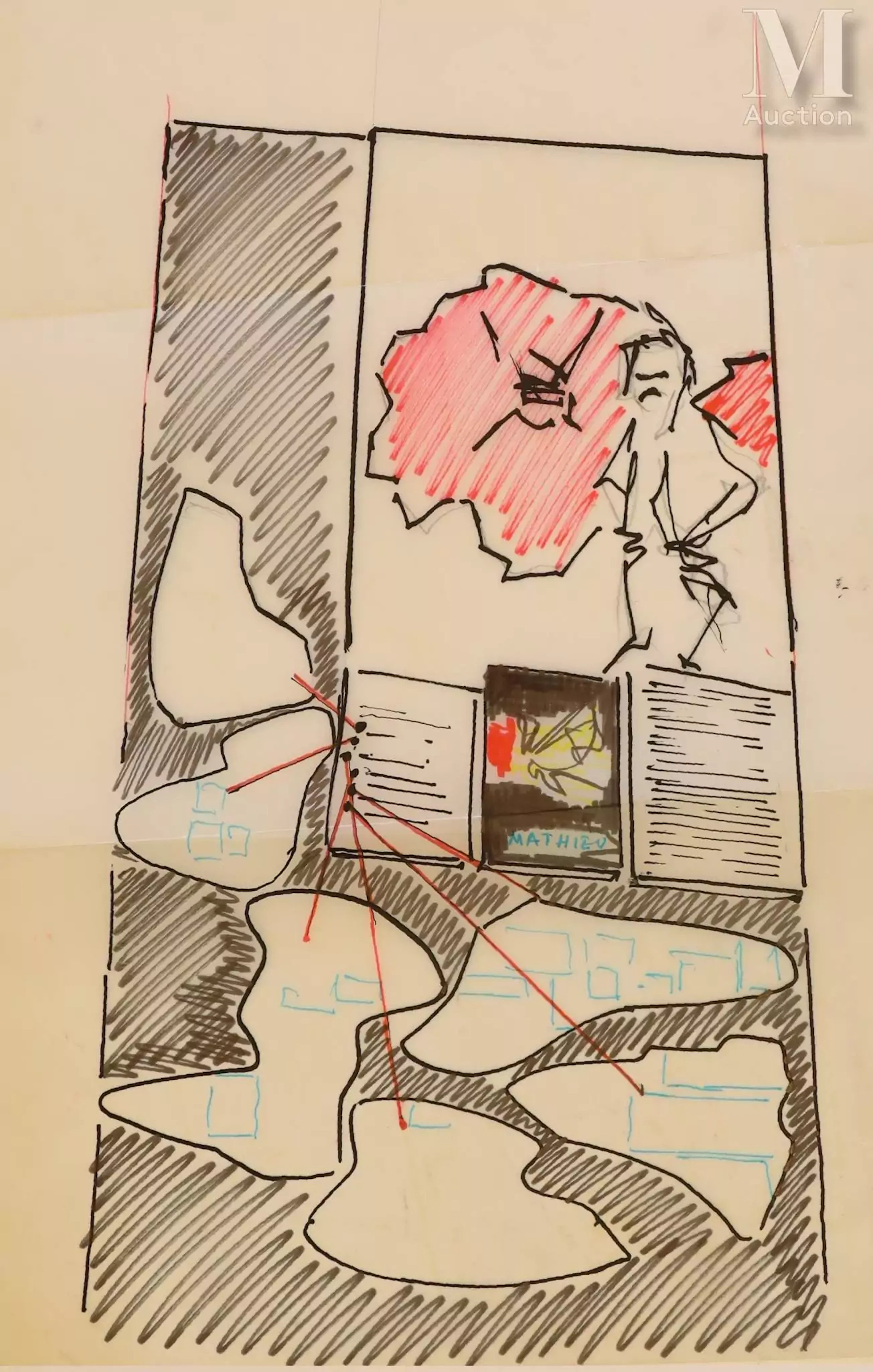 MATHIEU Georges (1921-2012) Deux dessins à l'encre "SNCF ET ÉLECTRONIQUE"