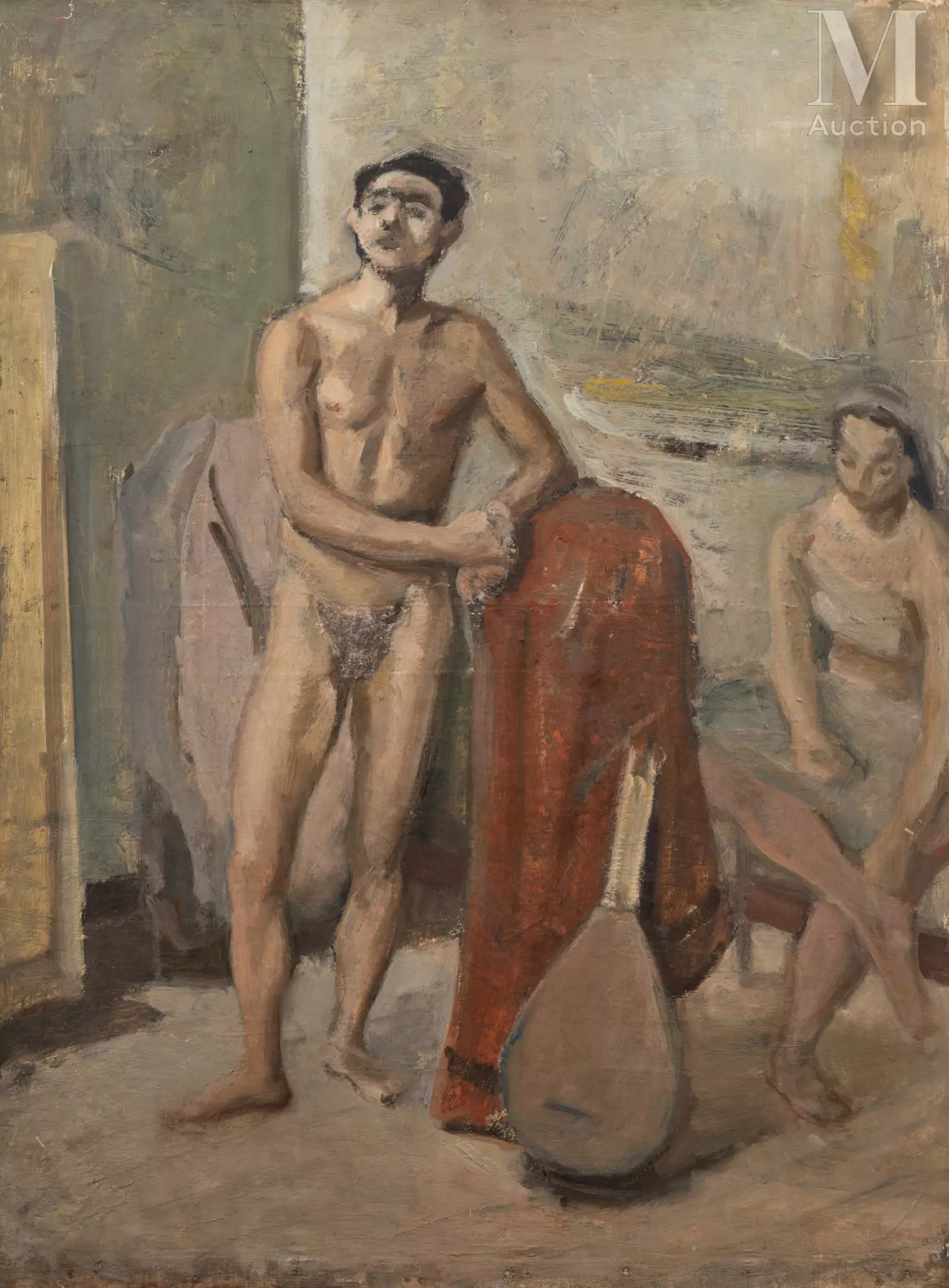 Lazare VOLOVICK (Krementchuk 1902 - Paris 1977) Nu masculin à la mandoline