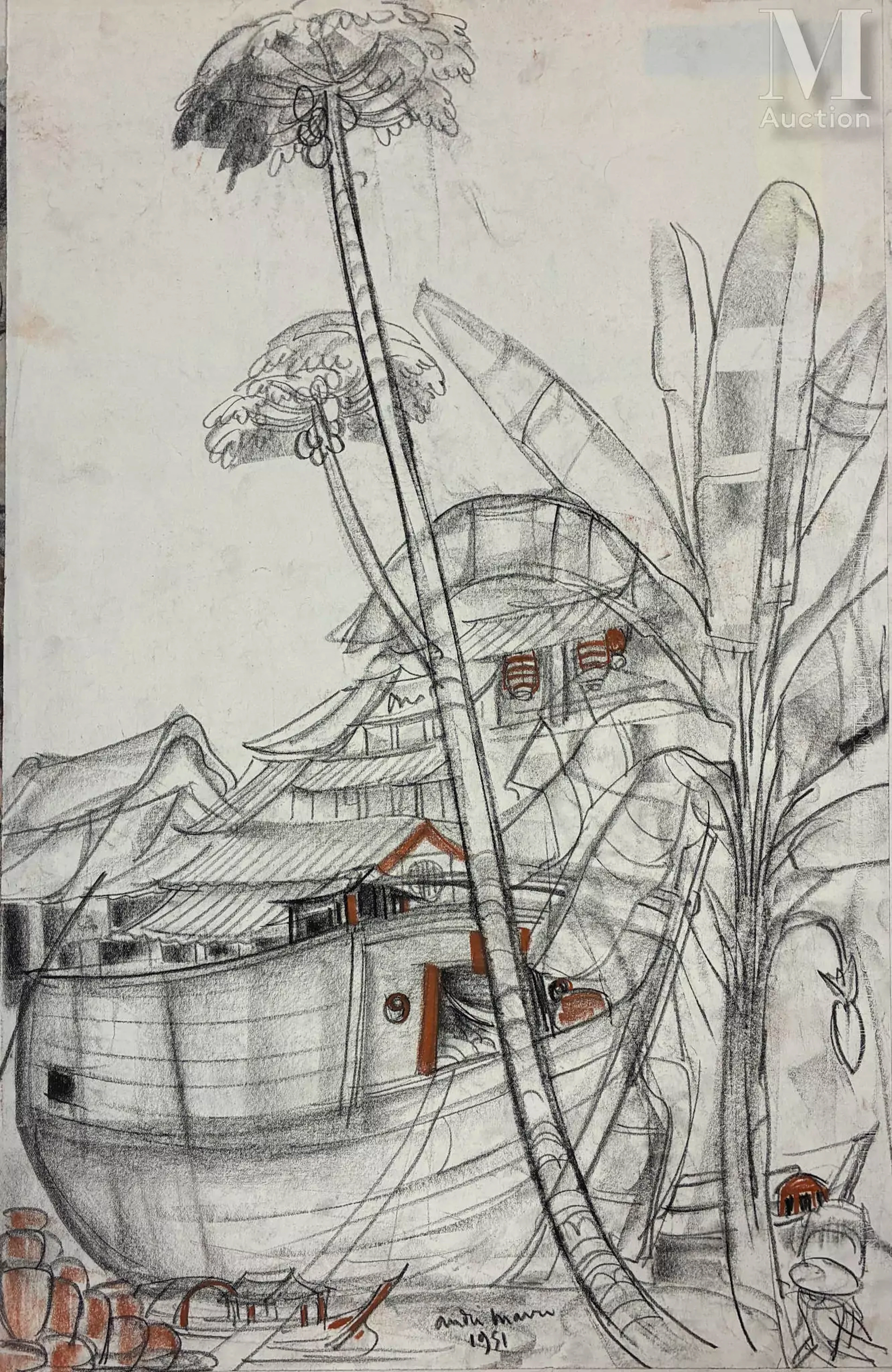 ANDRE MAIRE (1898-1985) "Jonques au port", 1951